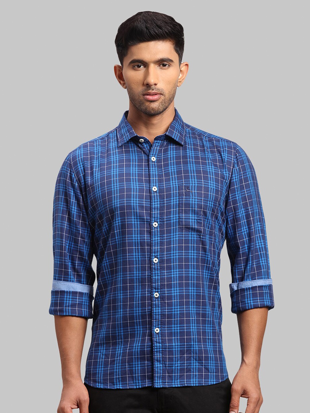 

Parx Men Slim Fit Tartan Checks Casual Shirt, Blue