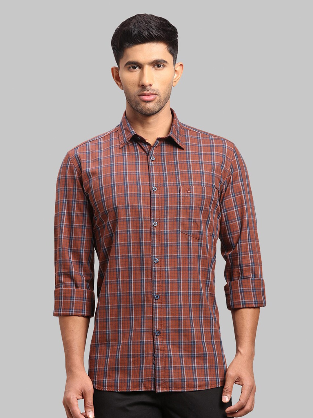 

Parx Slim Fit Checked Cotton Casual Shirt, Brown