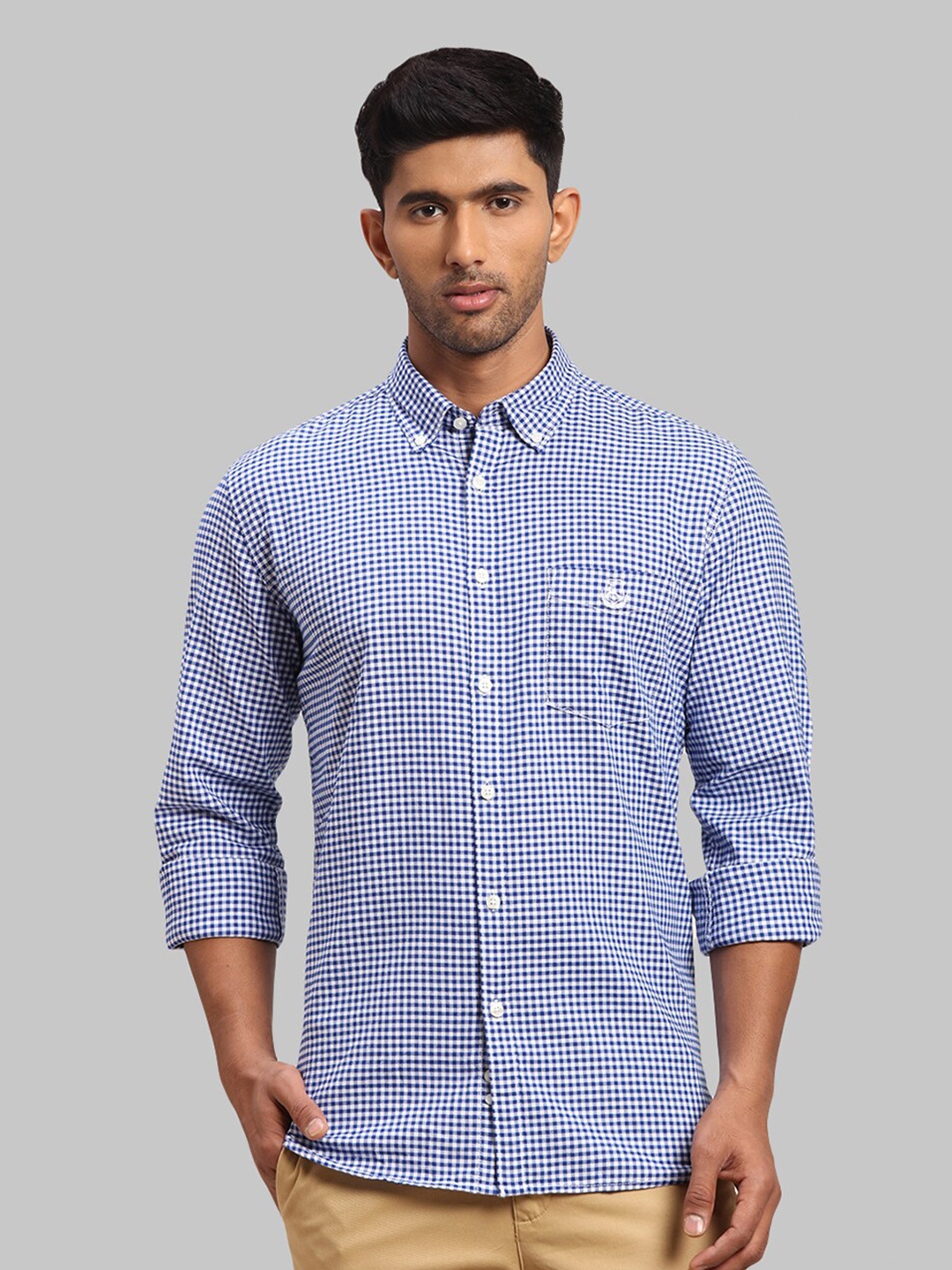 

Parx Slim Fit Gingham Checked Cotton Casual Shirt, Blue
