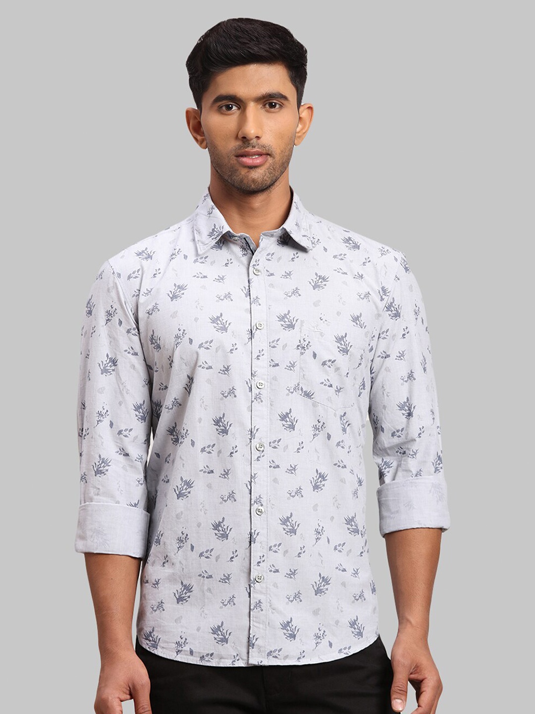 

Parx Men Printed Cotton Slim Fit Casual Shirt, Grey