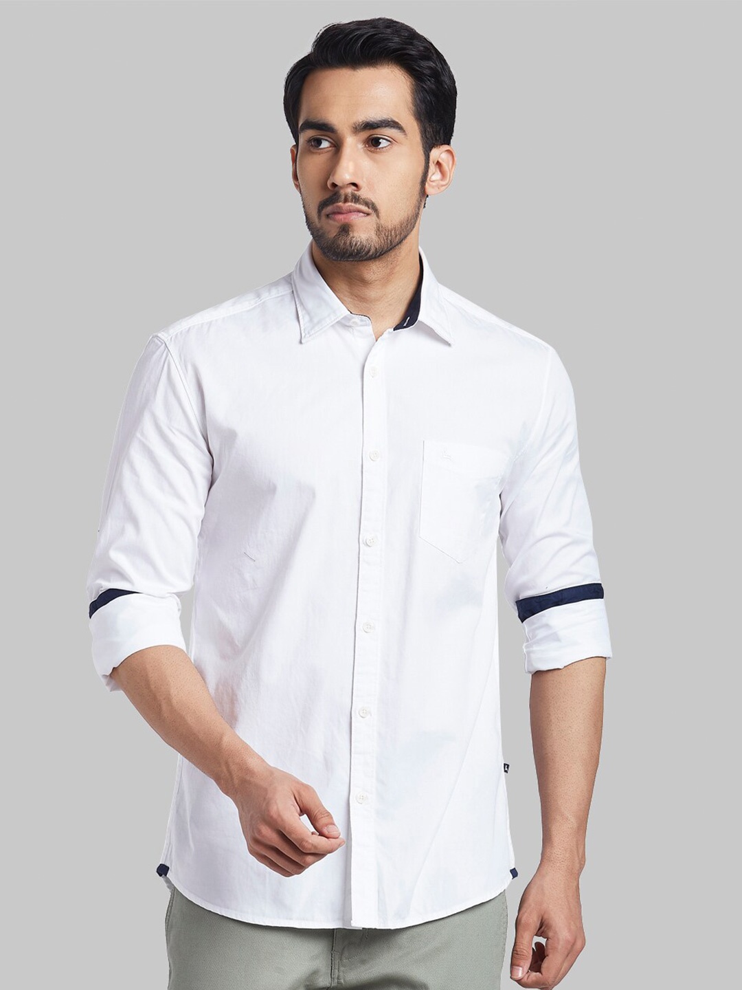 

Parx Men Solid Cotton Slim Fit Long Sleeves Casual Shirt, White