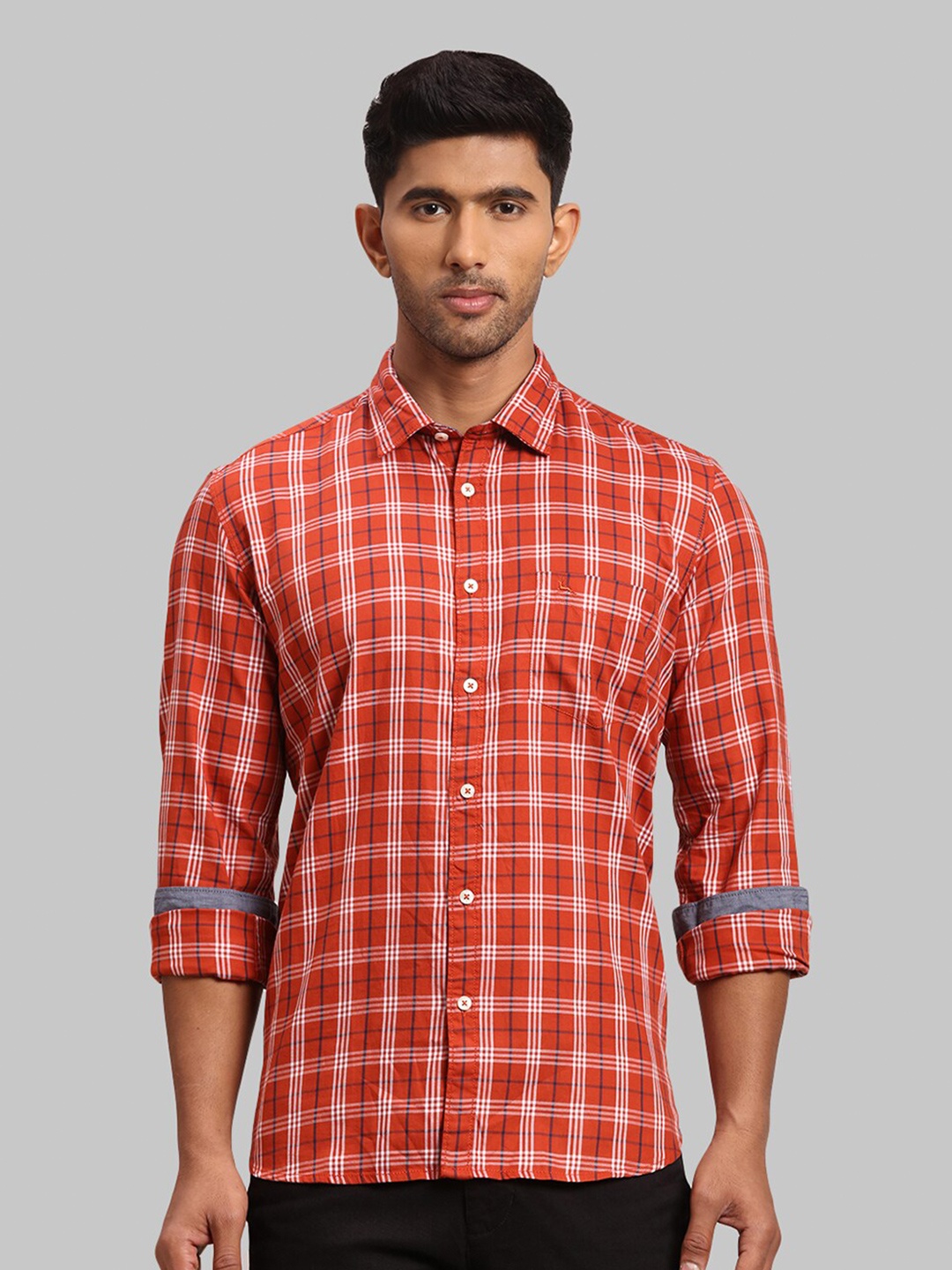 

Parx Men Checked Cotton Slim Fit Casual Shirt, Red