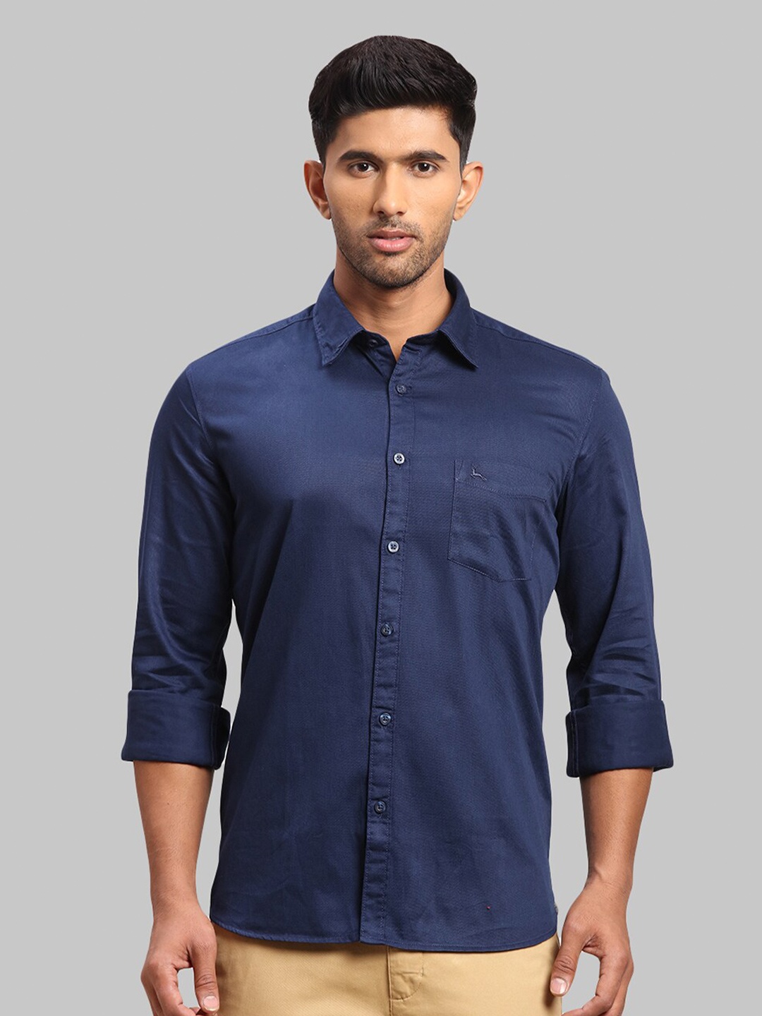 

Parx Men Solid Cotton Slim Fit Long Sleeves Casual Shirt, Navy blue