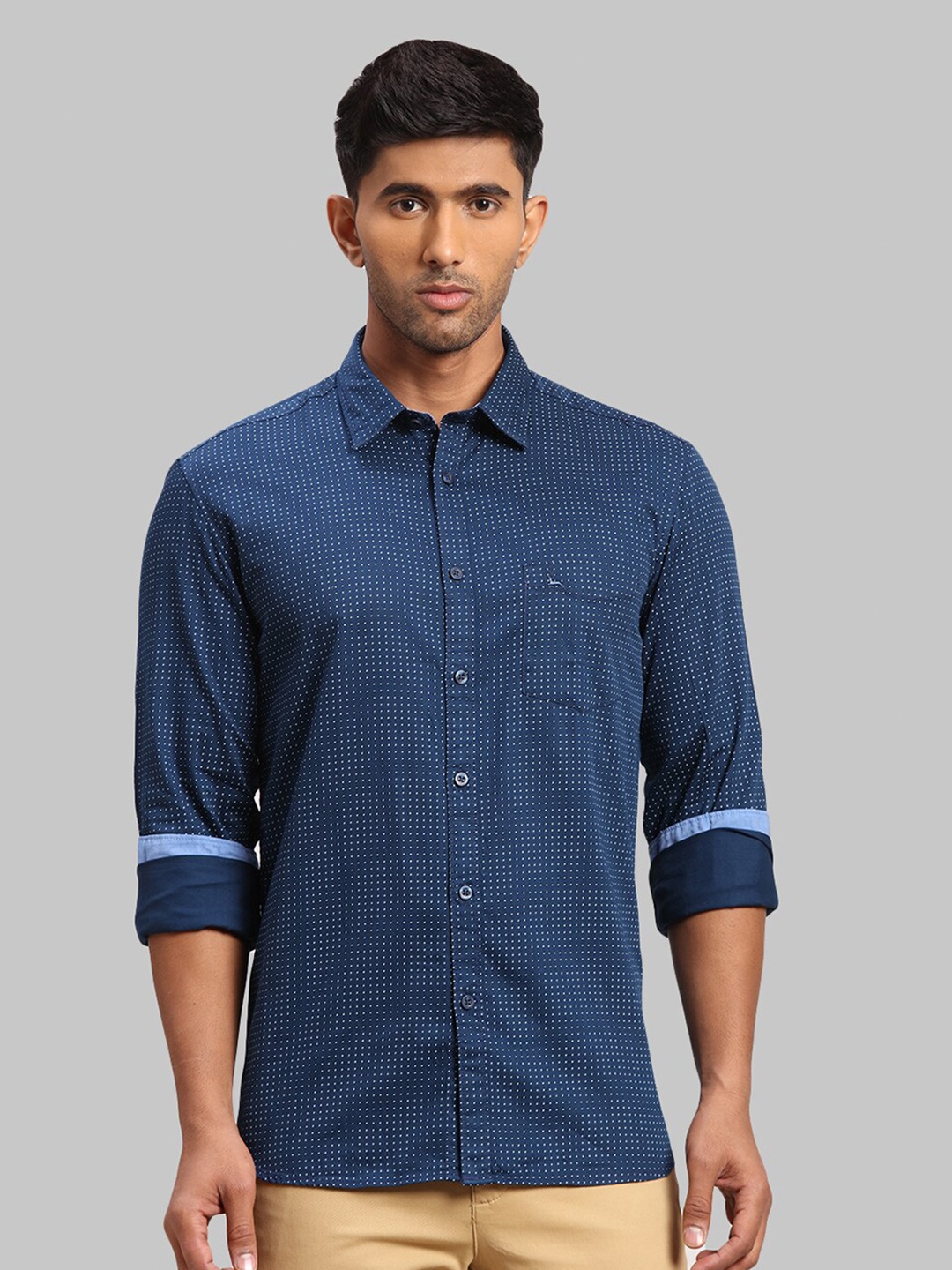 

Parx Men Printed Cotton Slim Fit Casual Shirt, Navy blue