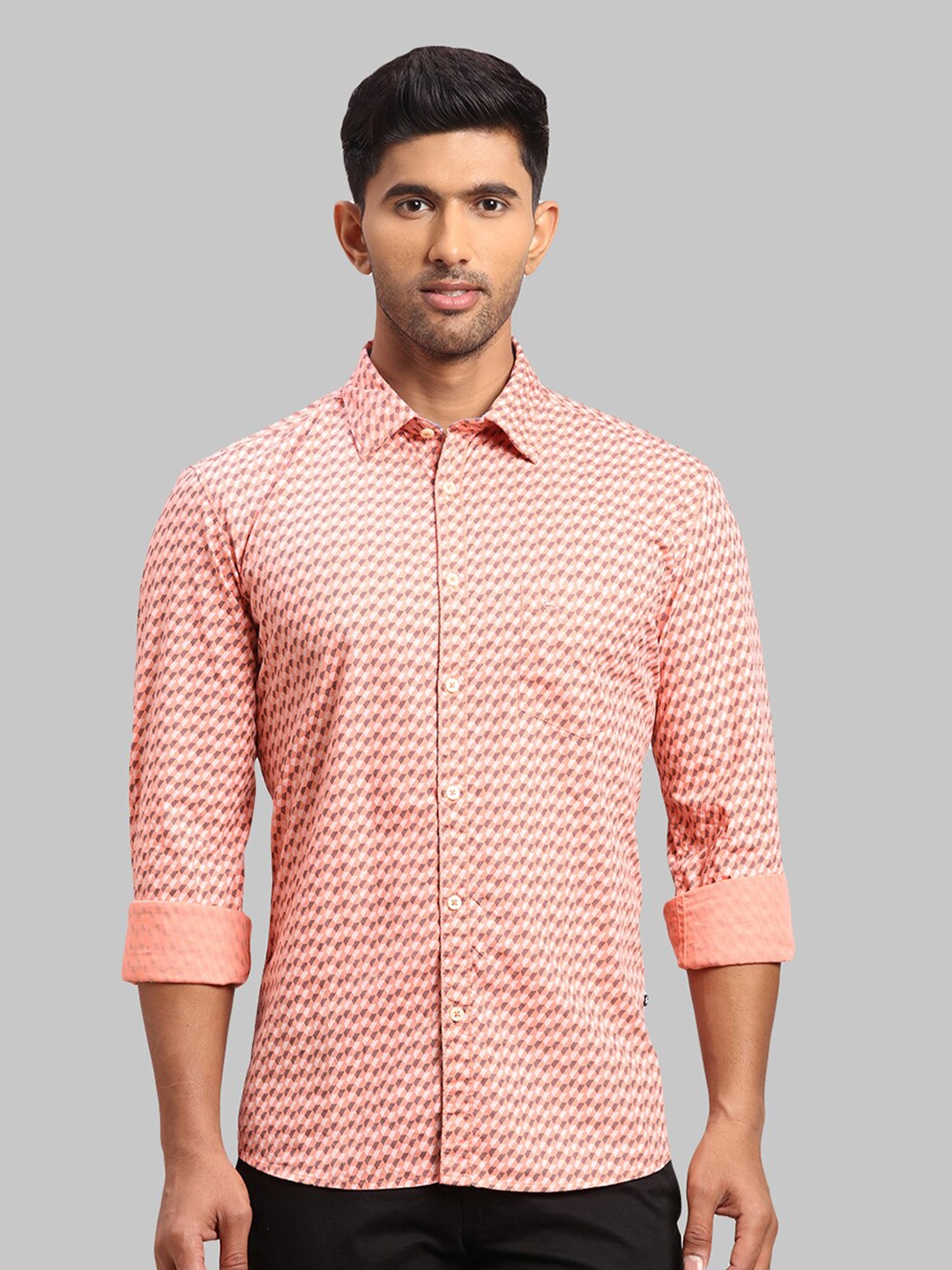 

Parx Men Slim Fit Printed Cotton Casual Shirt, Orange