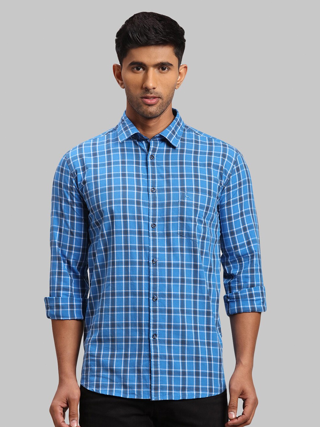 

Parx Men Slim Fit Checked Cotton Casual Shirt, Blue