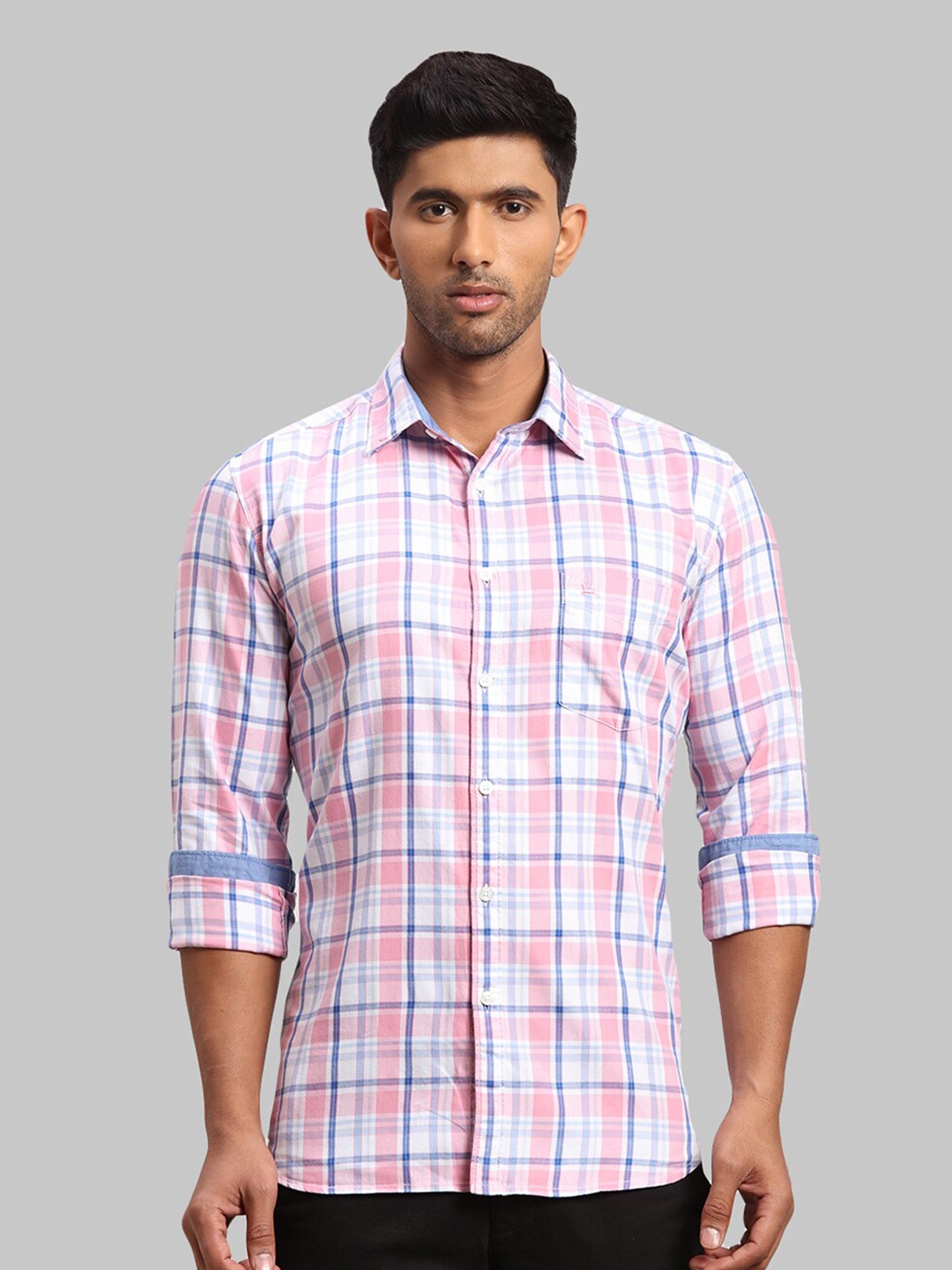 

Parx Men Slim Fit Tartan Checks Cotton Casual Shirt, Pink