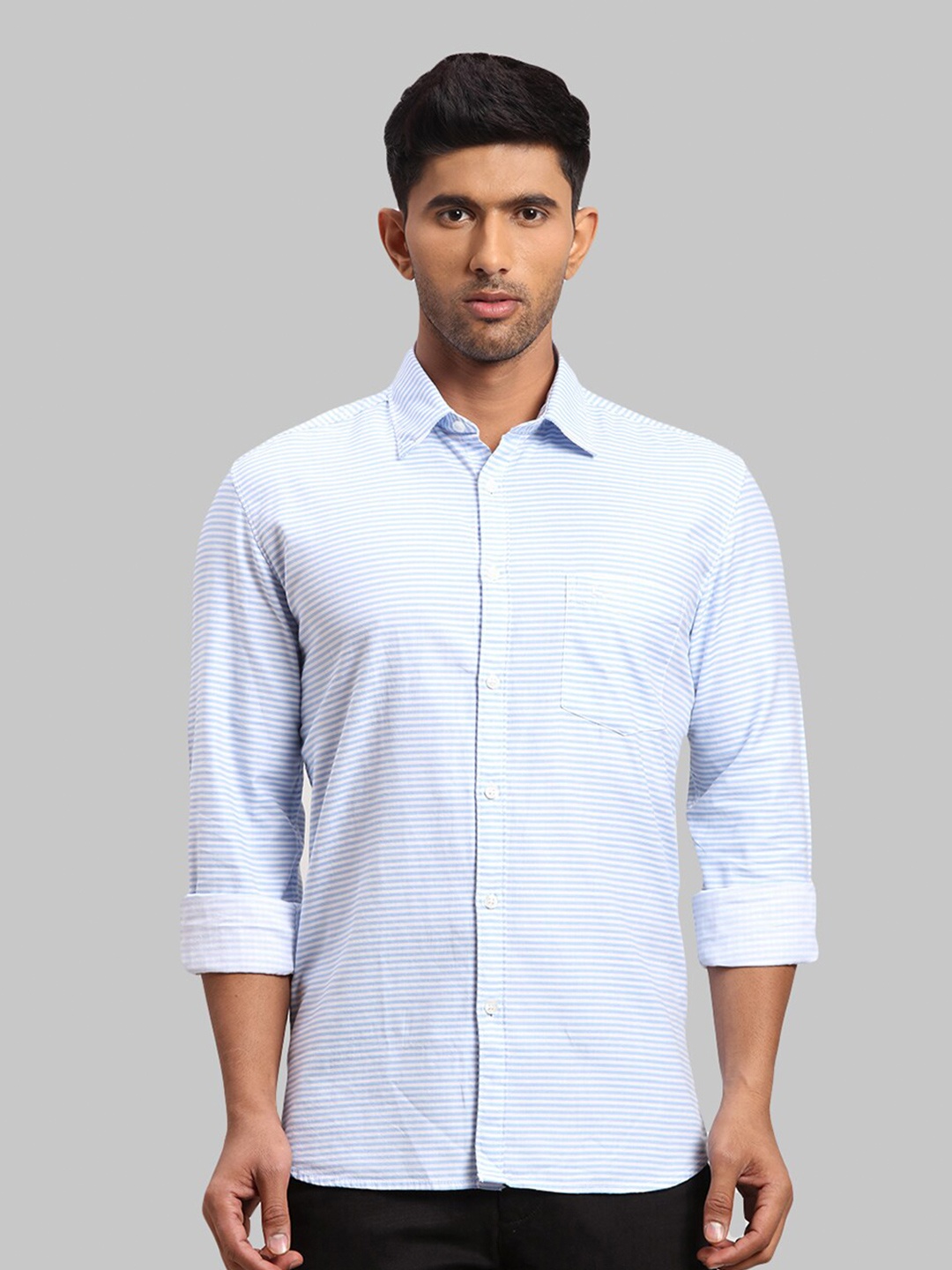 

Parx Men Striped Slim Fit Cotton Casual Shirt, Blue