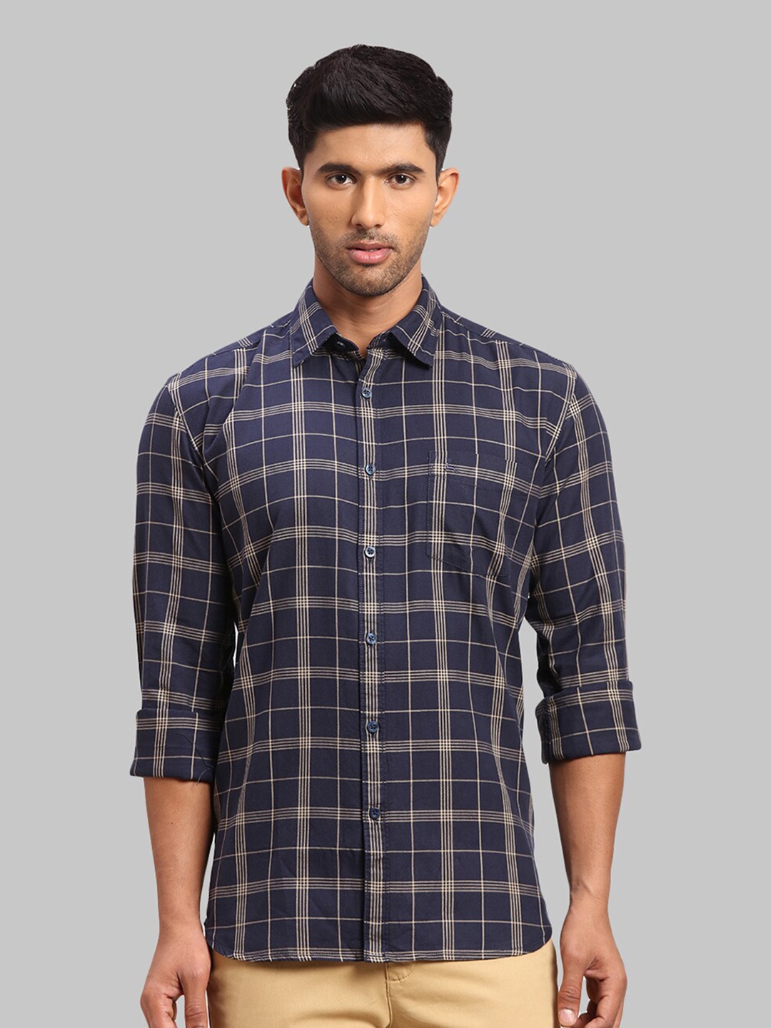 

Parx Men Slim Fit Tartan Checks Cotton Casual Shirt, Blue