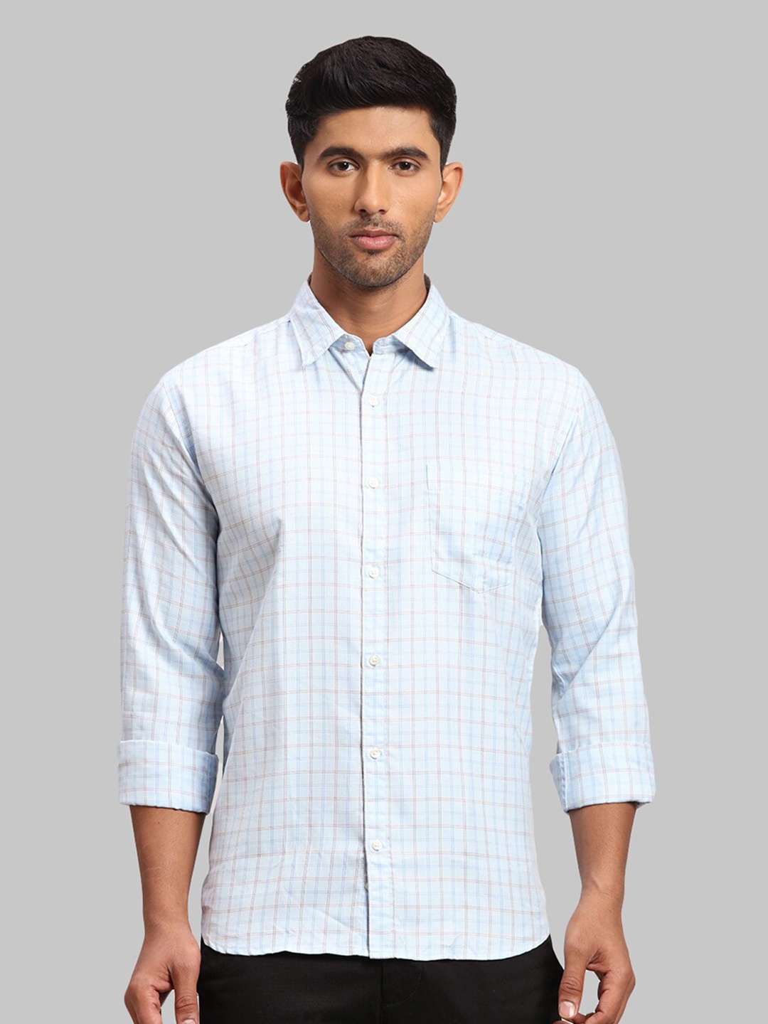 

Parx Men Slim Fit Grid Tattersall Checks Casual Shirt, Blue