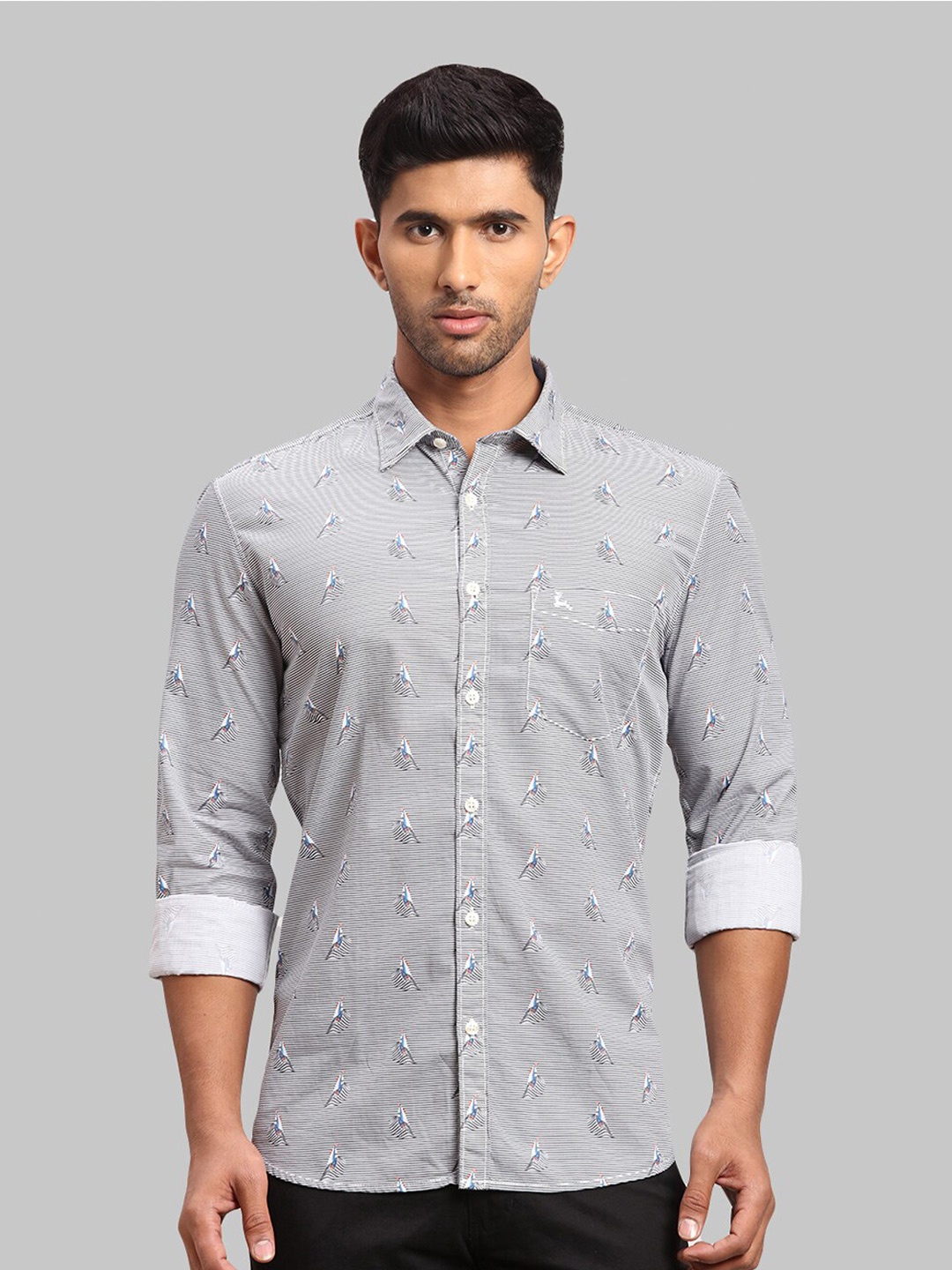 

Parx Men Slim Fit Printed Cotton Casual Shirt, Blue