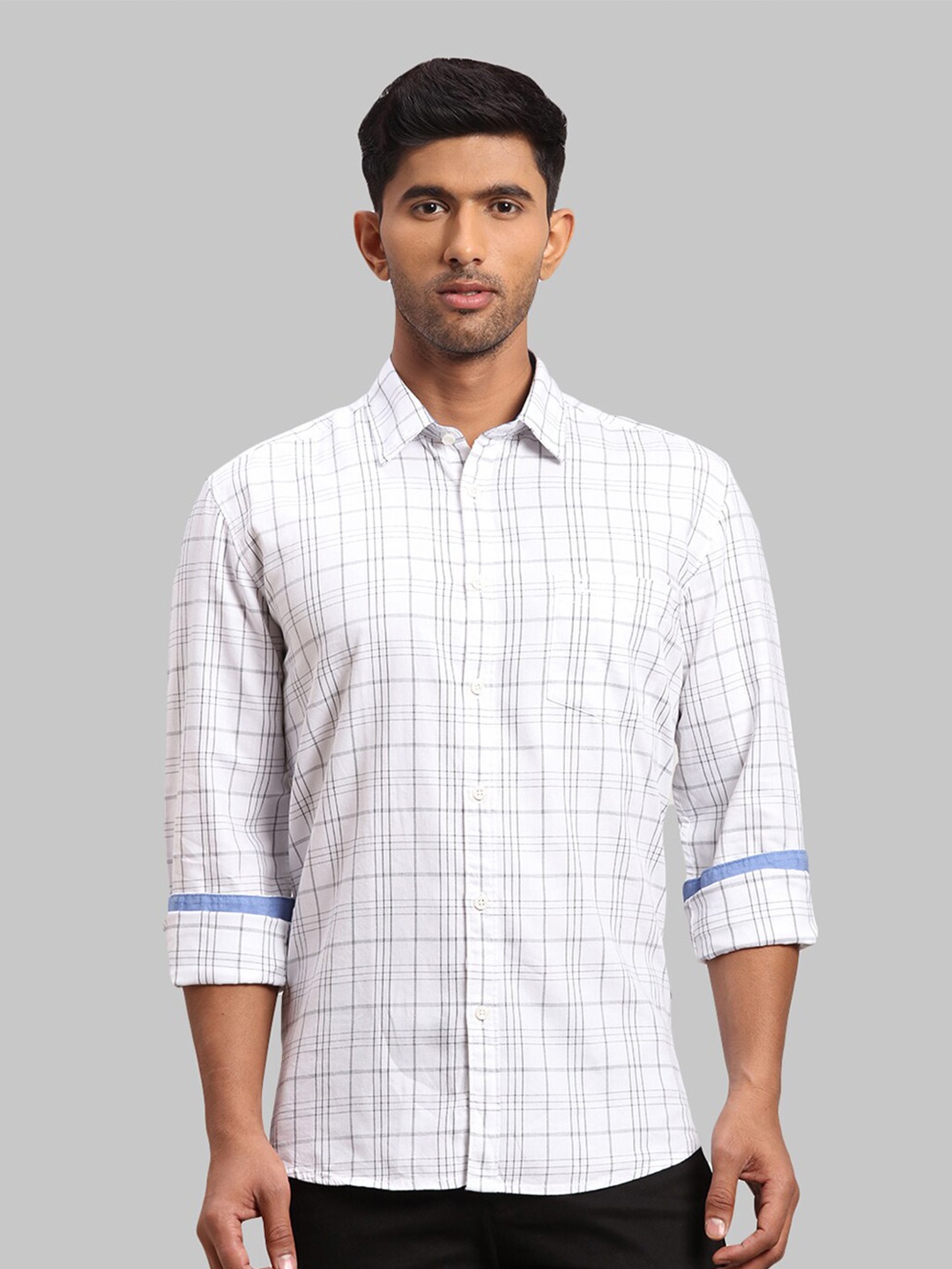 

Parx Men Cotton Slim Fit Checked Casual Shirt, White