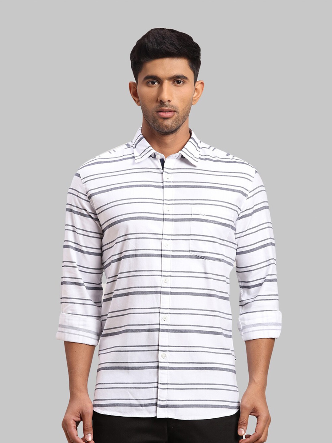 

Parx Men Cotton Slim Fit Horizontal Striped Casual Shirt, White