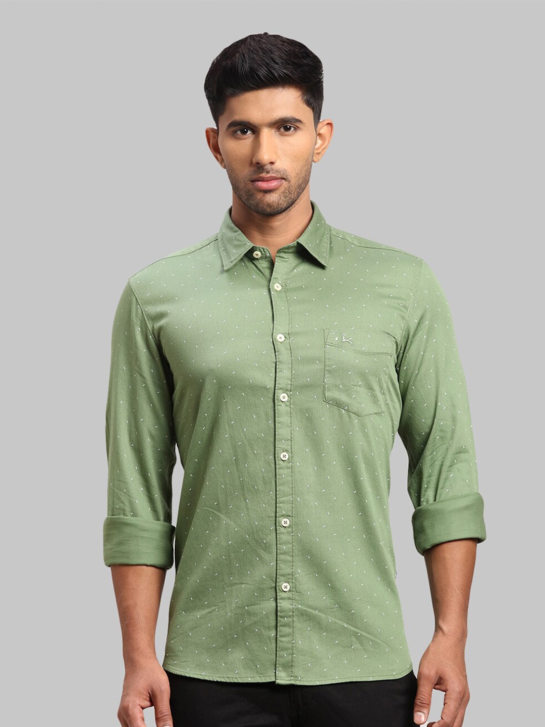 

Parx Men Slim Fit Cotton Printed Casual Shirt, Green