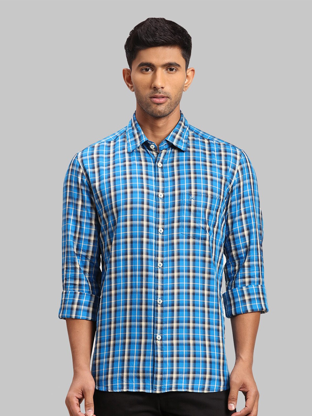 

Parx Men Slim Fit Cotton Checked Casual Shirt, Blue