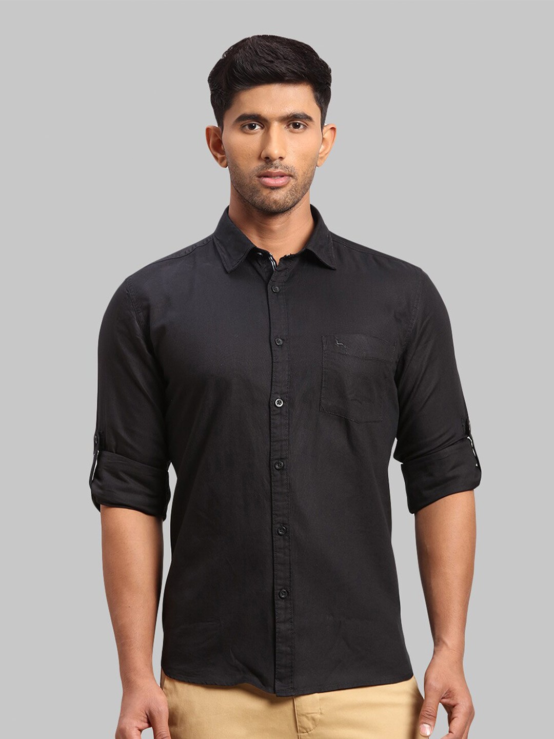 

Parx Men Slim Fit Cotton Casual Shirt, Black