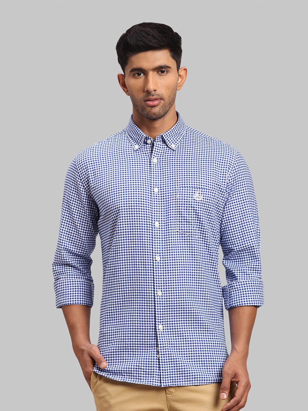 

Parx Men Slim Fit Gingham Checked Cotton Casual Shirt, Blue