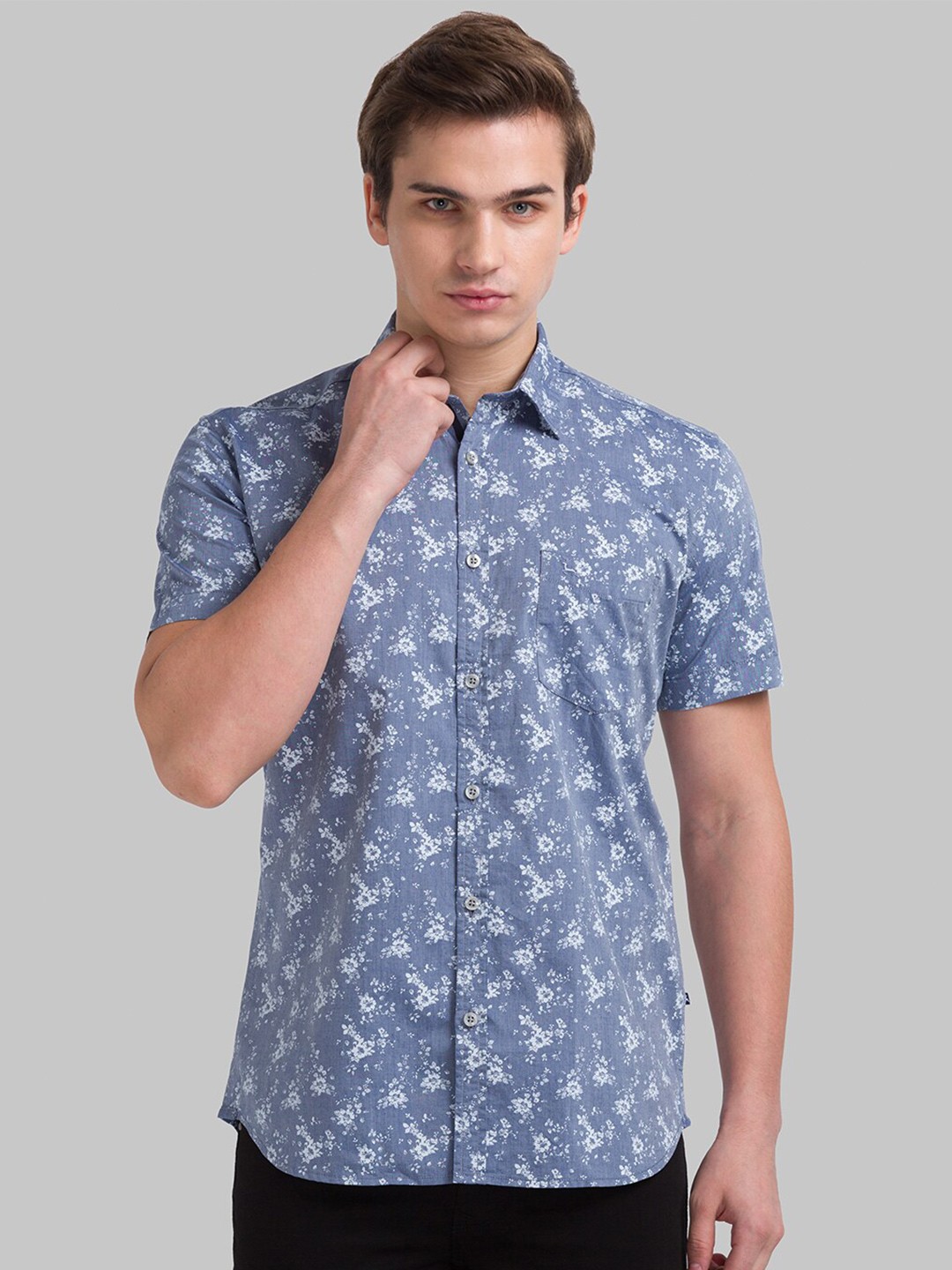 

Parx Men Slim Fit Floral Printed Cotton Casual Shirt, Blue