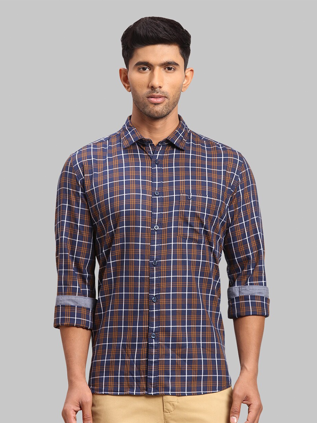 

Parx Men Slim Fit Checked Cotton Casual Shirt, Blue