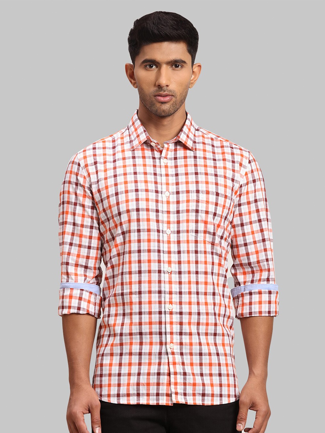 

Parx Men Slim Fit Cotton Checked Casual Shirt, Orange