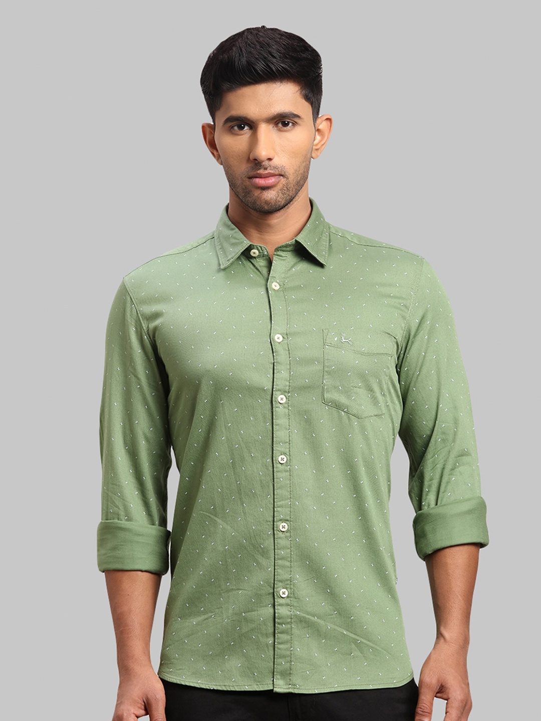 

Parx Men Comfort Slim Fit Printed Casual Shirt, Green