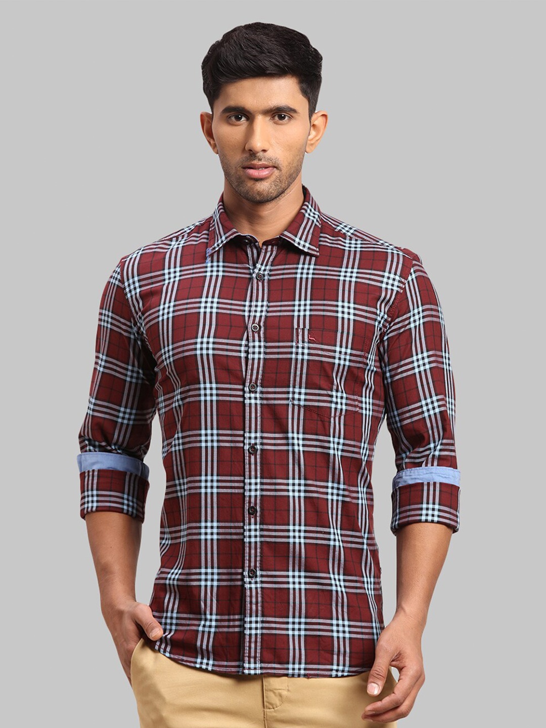

Parx Men Slim Fit Cotton Checked Casual Shirt, Red