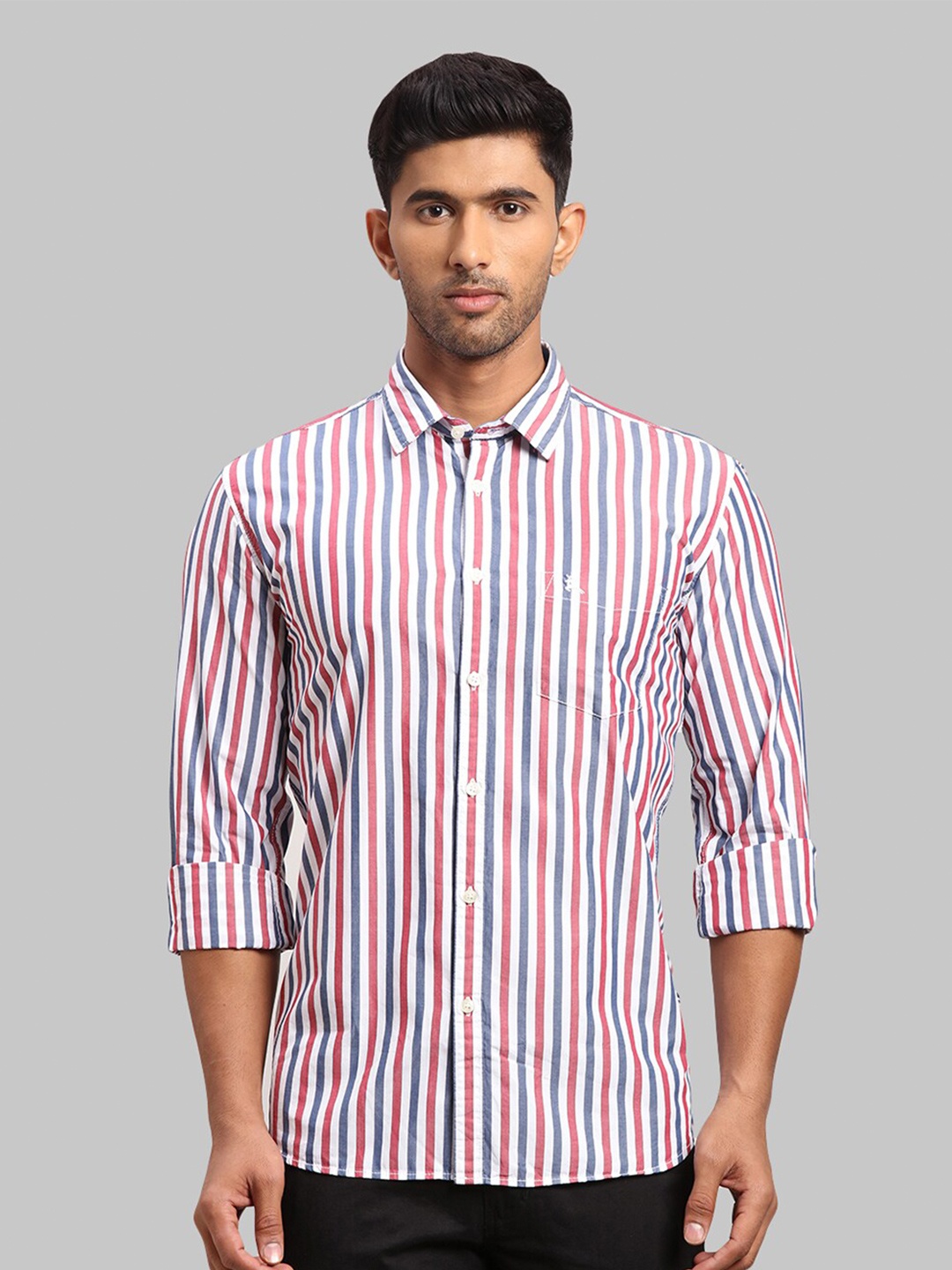 

Parx Men Slim Fit Striped Cotton Casual Shirt, Red