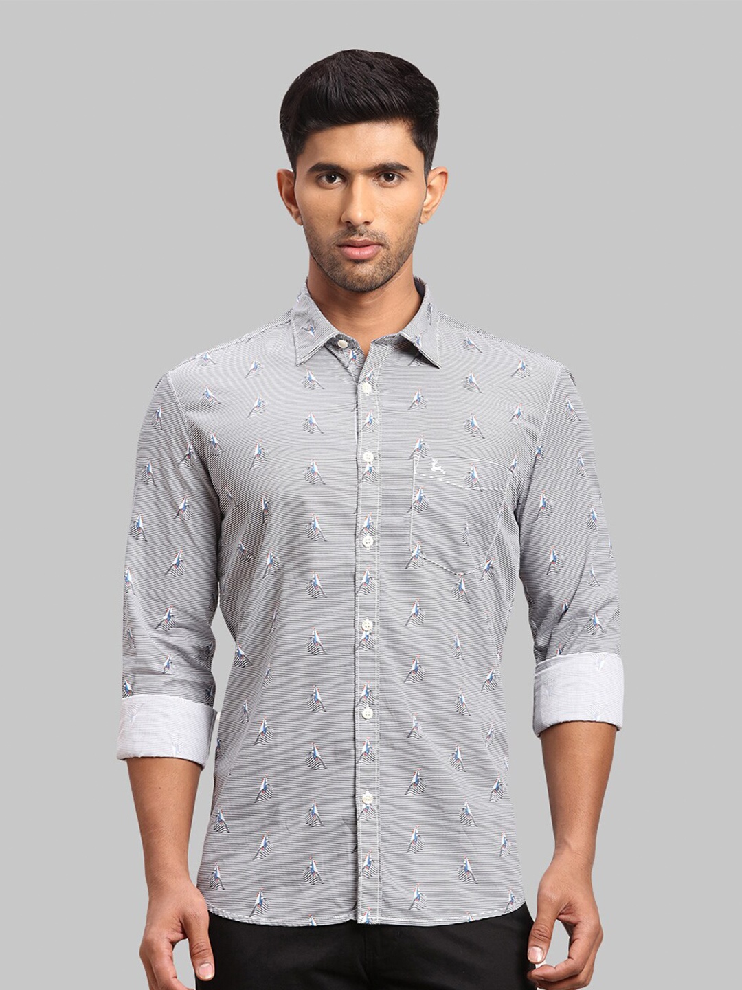 

Parx Men Slim Fit Printed Cotton Casual Shirt, Blue