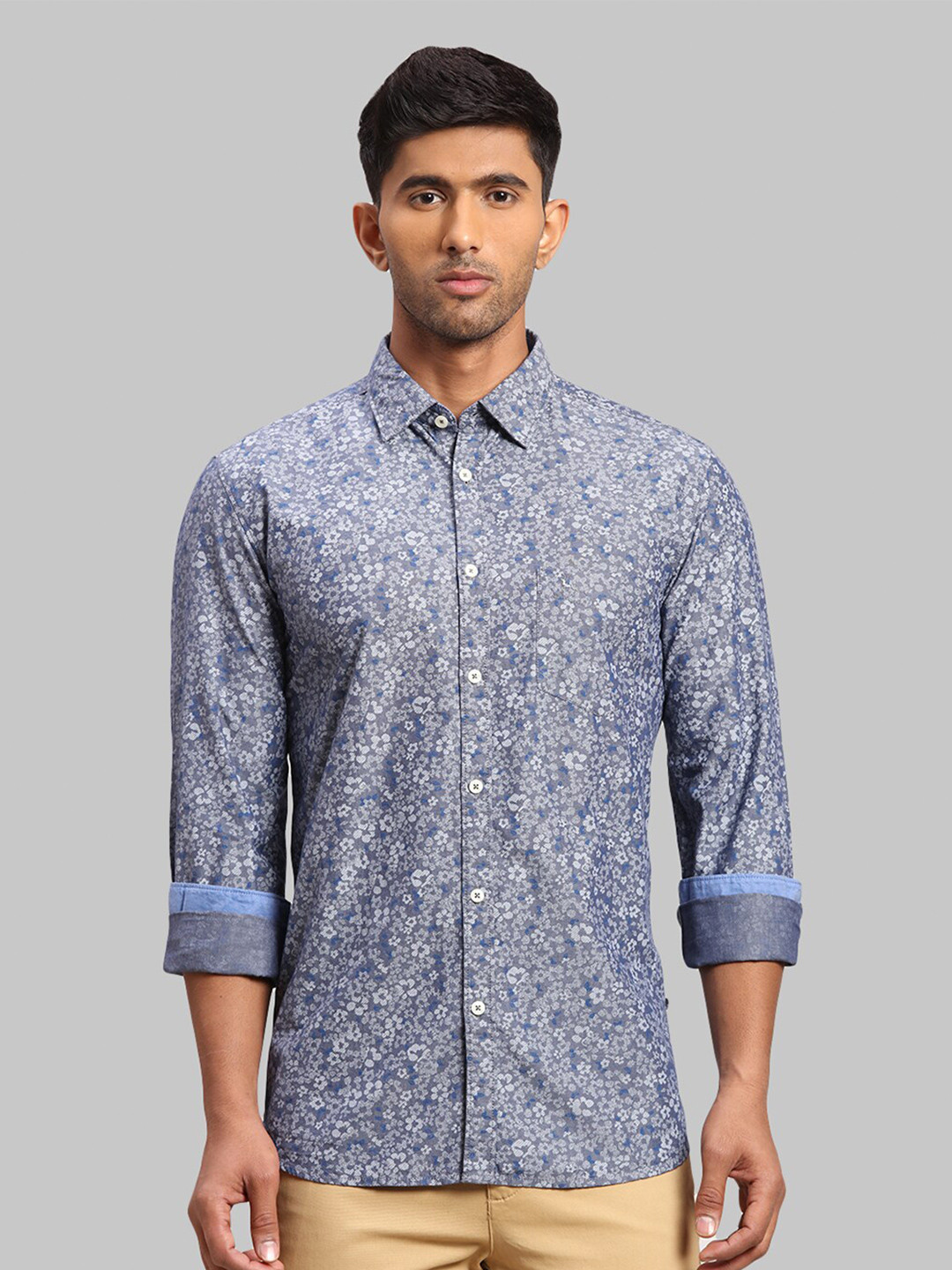 

Parx Men Slim Fit Floral Printed Cotton Casual Shirt, Blue