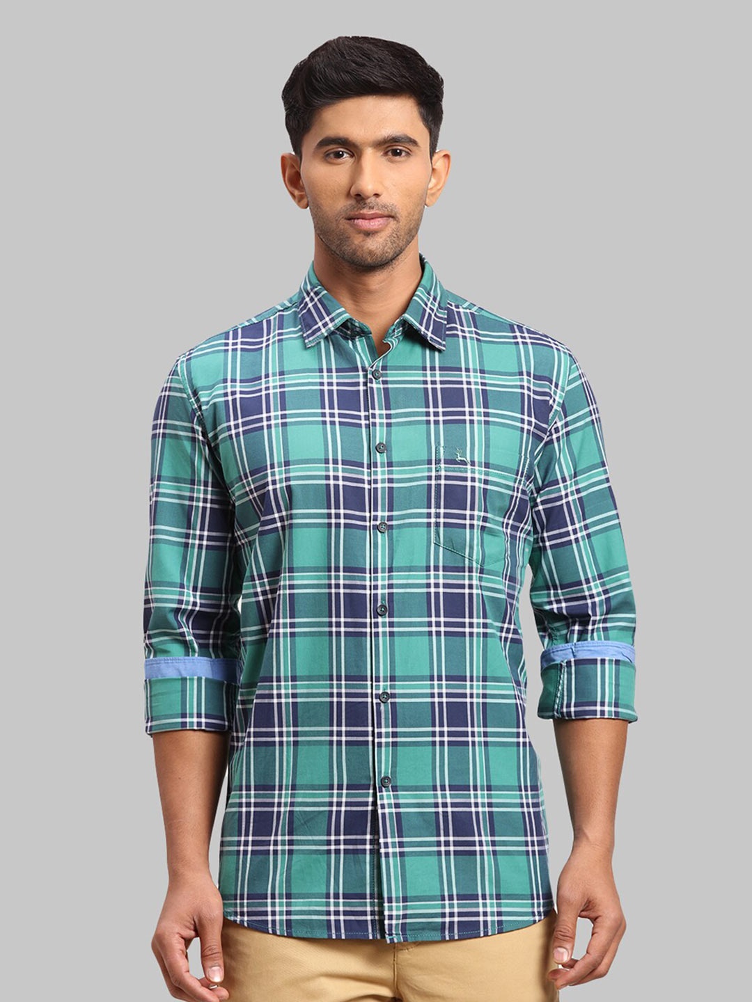 

Parx Men Slim Fit Tartan Checks Checked Cotton Casual Shirt, Green