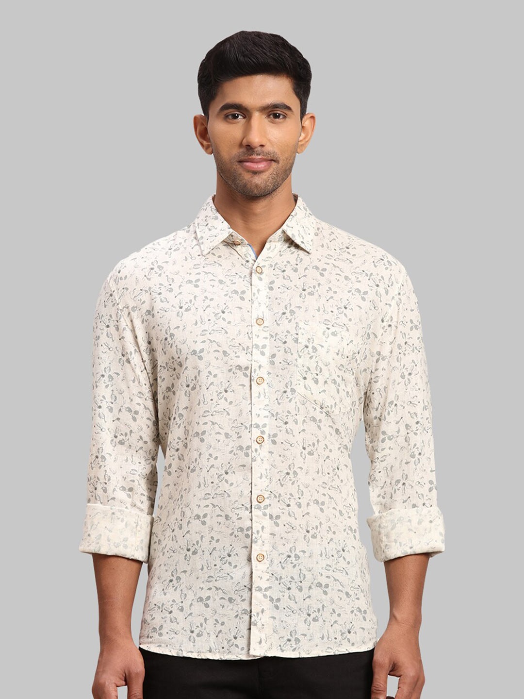 

Parx Men Slim Fit Printed Cotton Casual Shirt, Beige