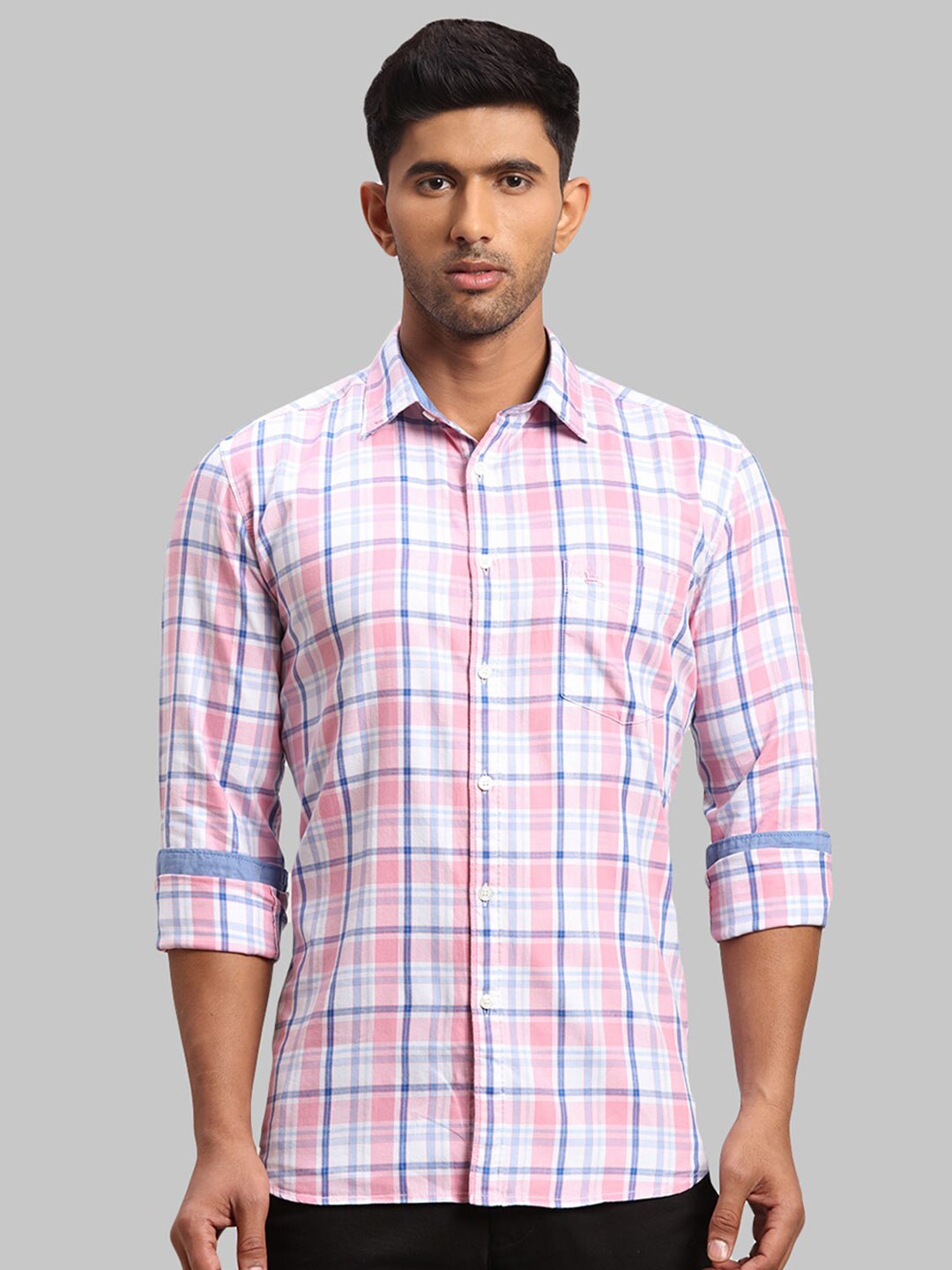 

Parx Men Slim Fit Checked Cotton Casual Shirt, Pink