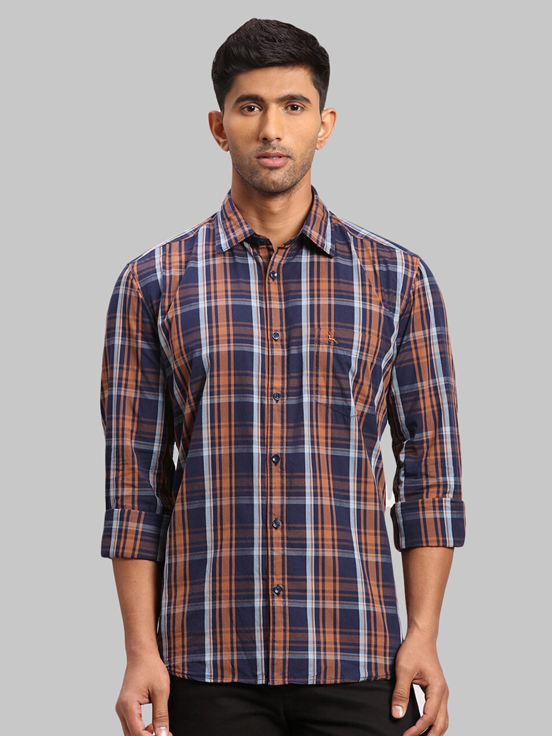 

Parx Men Slim Fit Checked Cotton Casual Shirt, Brown