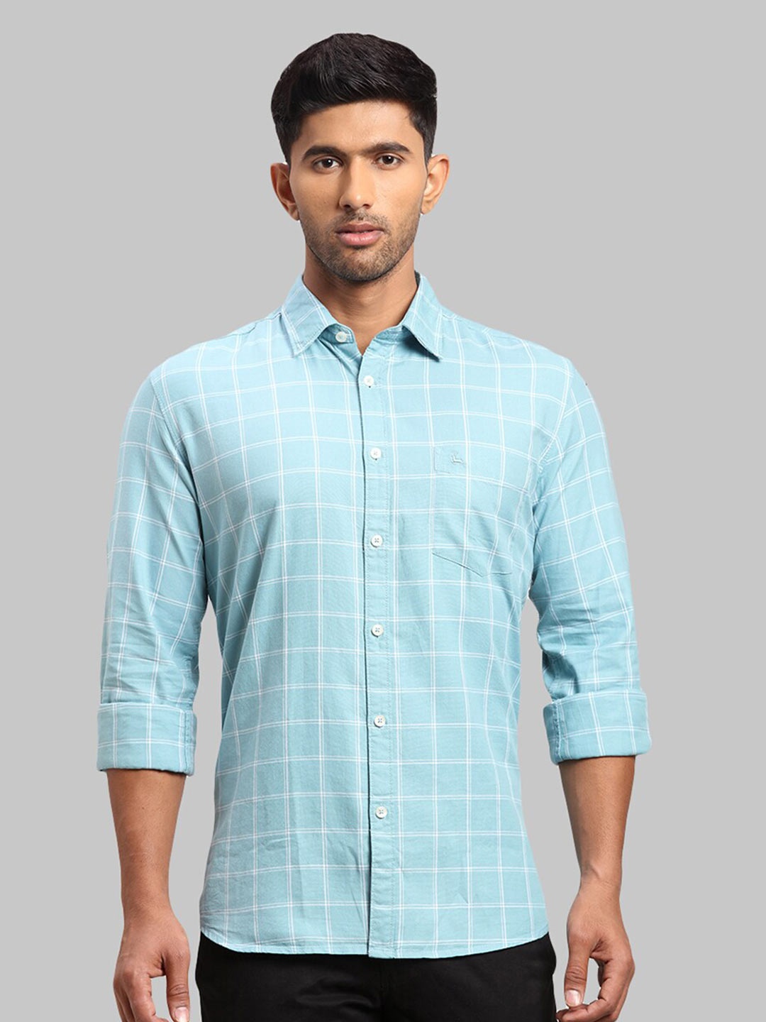 

Parx Men Slim Fit Checked Cotton Casual Shirt, Blue