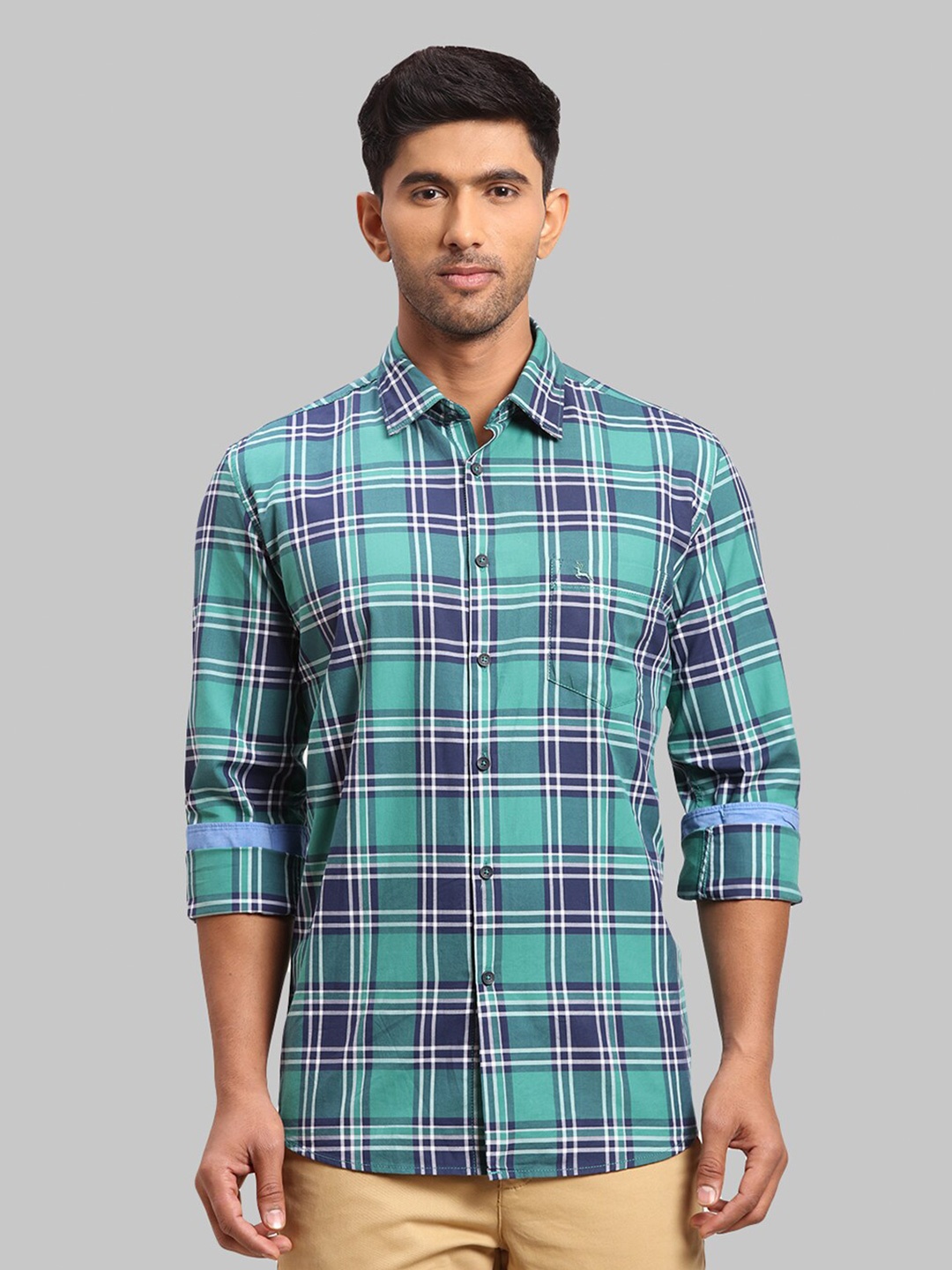 

Parx Men Slim Fit Tartan Checked Cotton Casual Shirt, Green