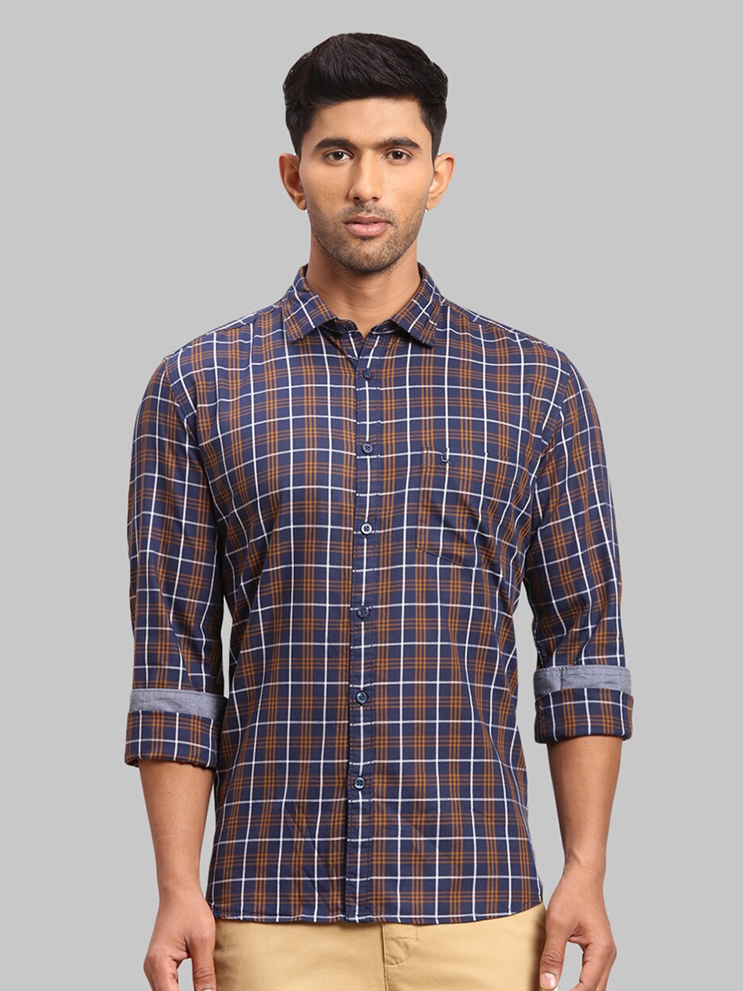 

Parx Men Cotton Slim Fit Checked Casual Shirt, Blue