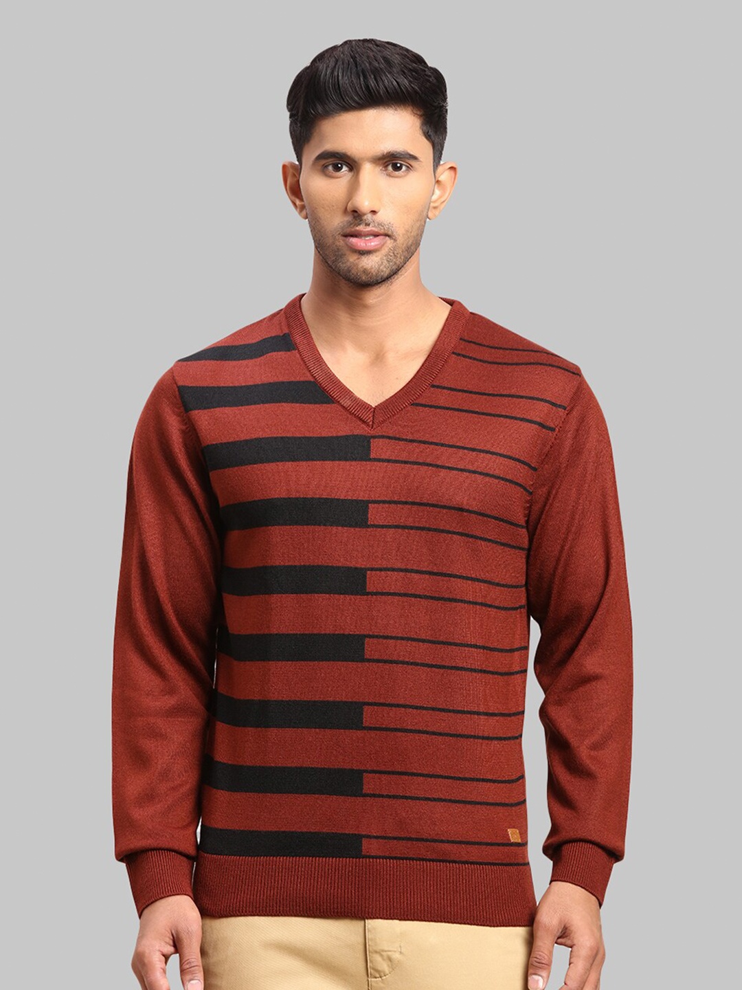 

Parx Men Striped Acrylic Pullover, Orange