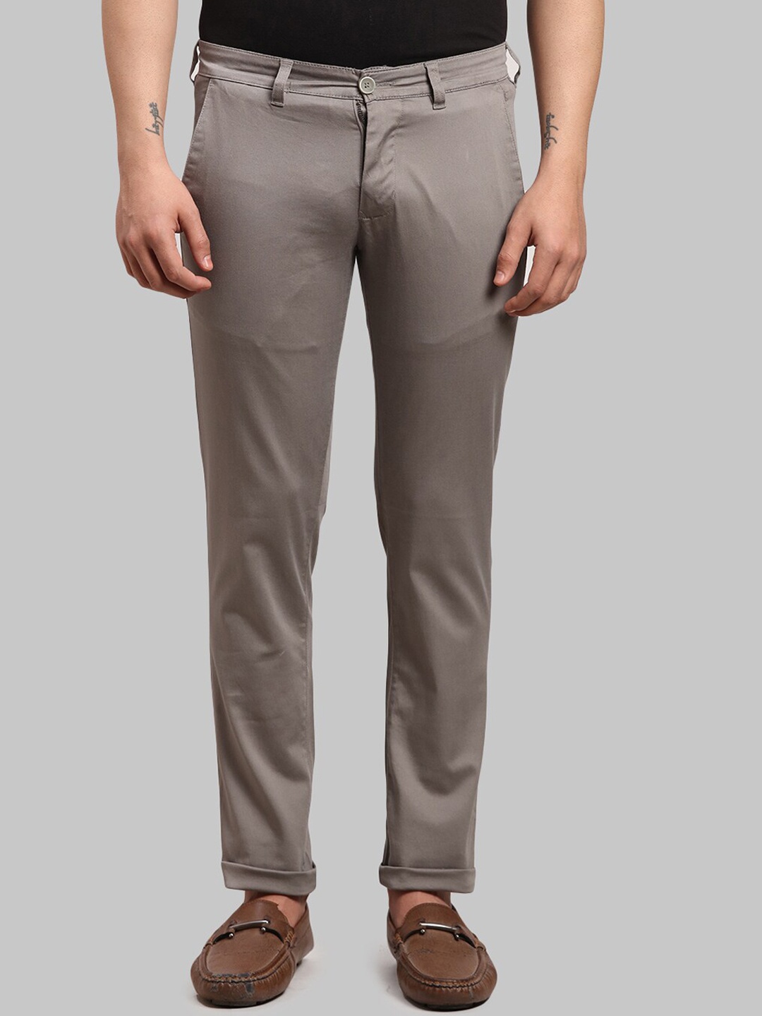 

Parx Men Grey Tapered Fit Cotton Causal Trousers