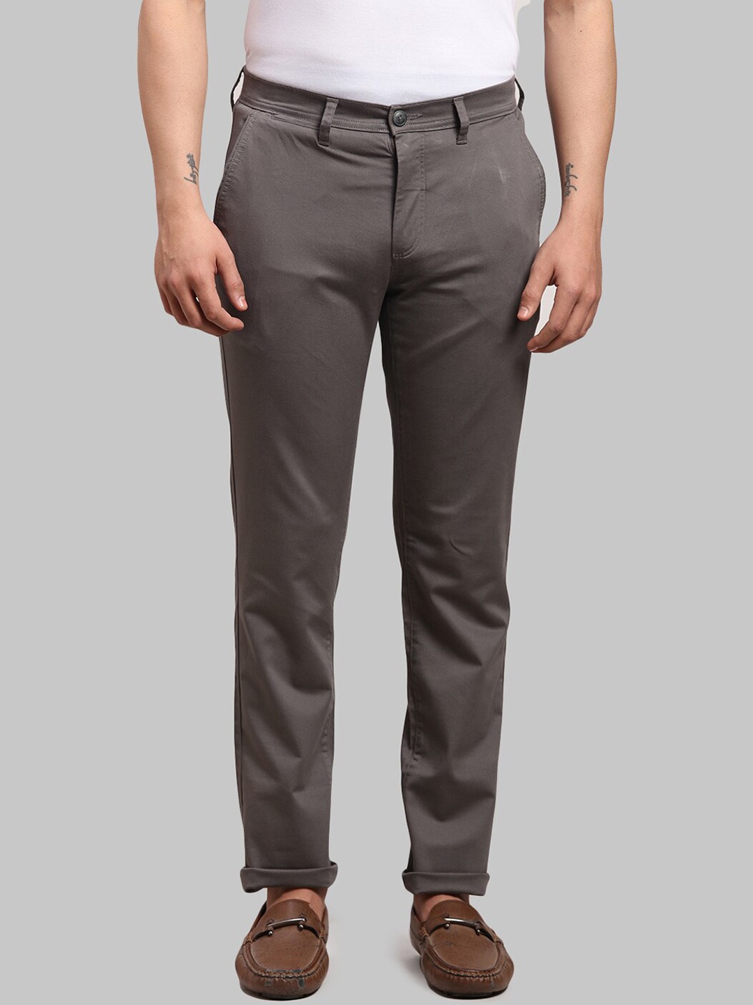 

Parx Men Grey Tapered Fit Cotton Causal Trousers