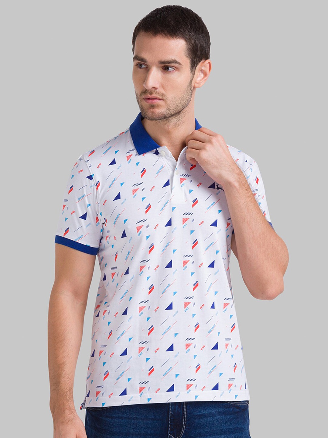 

Parx Men Conversational Printed Polo Collar Indigo Cotton T-shirt, White
