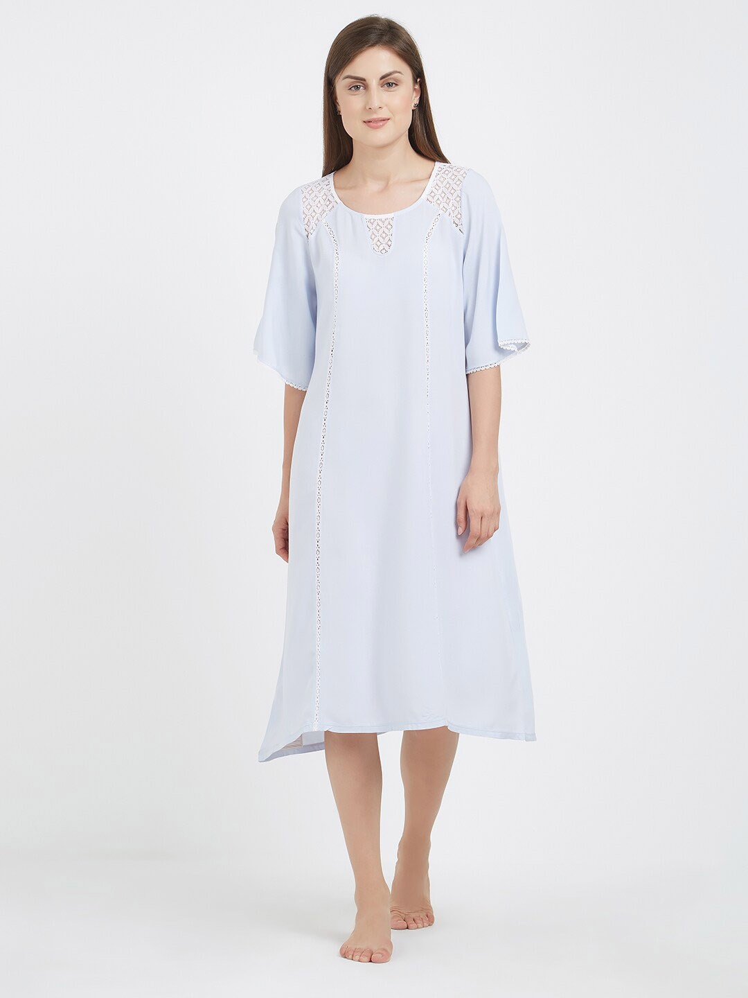 

Soie Women Knee Length Knee Length Nightdress, Blue