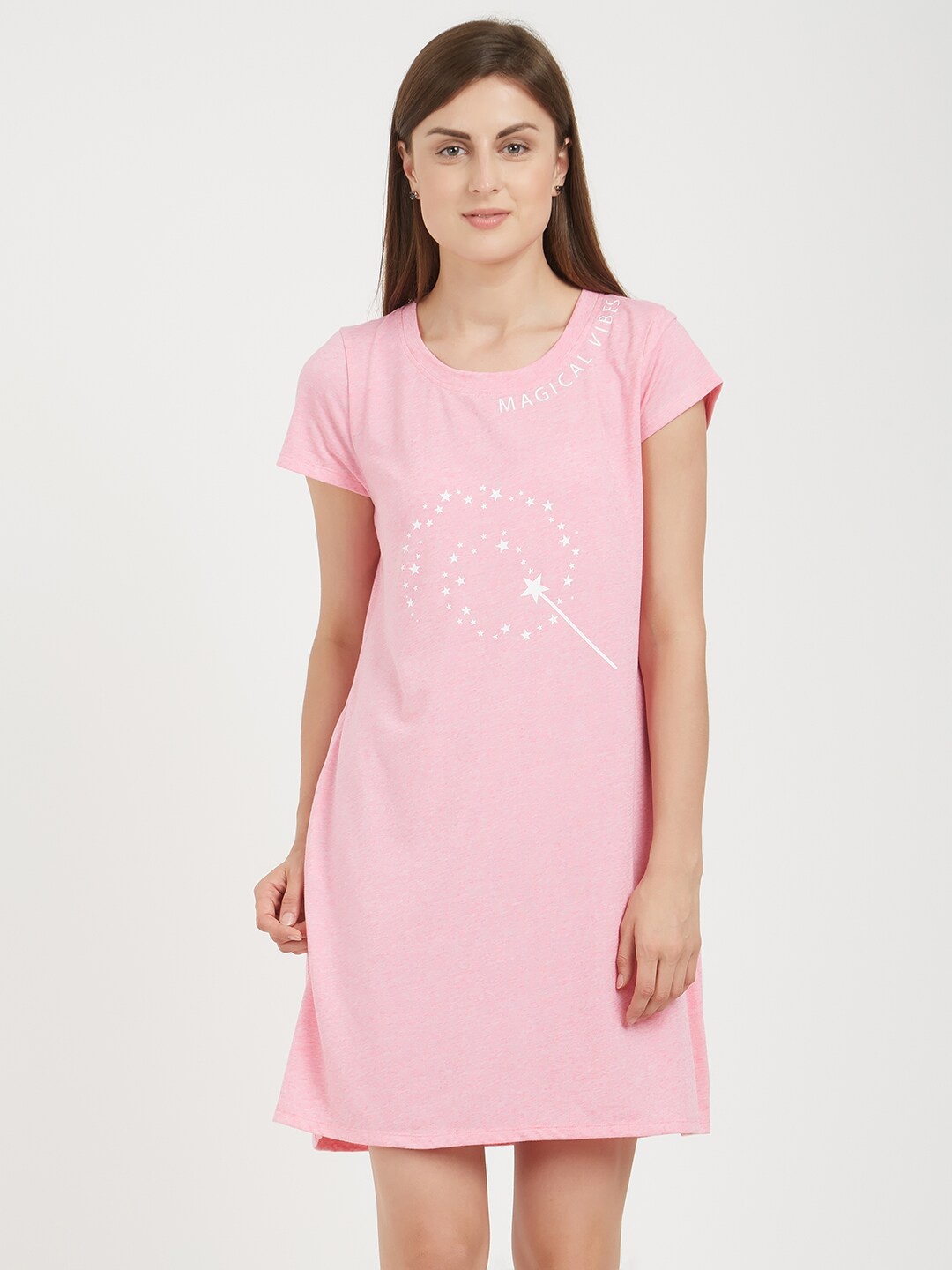

Soie Women Printed Knee Length Nightdress, Pink