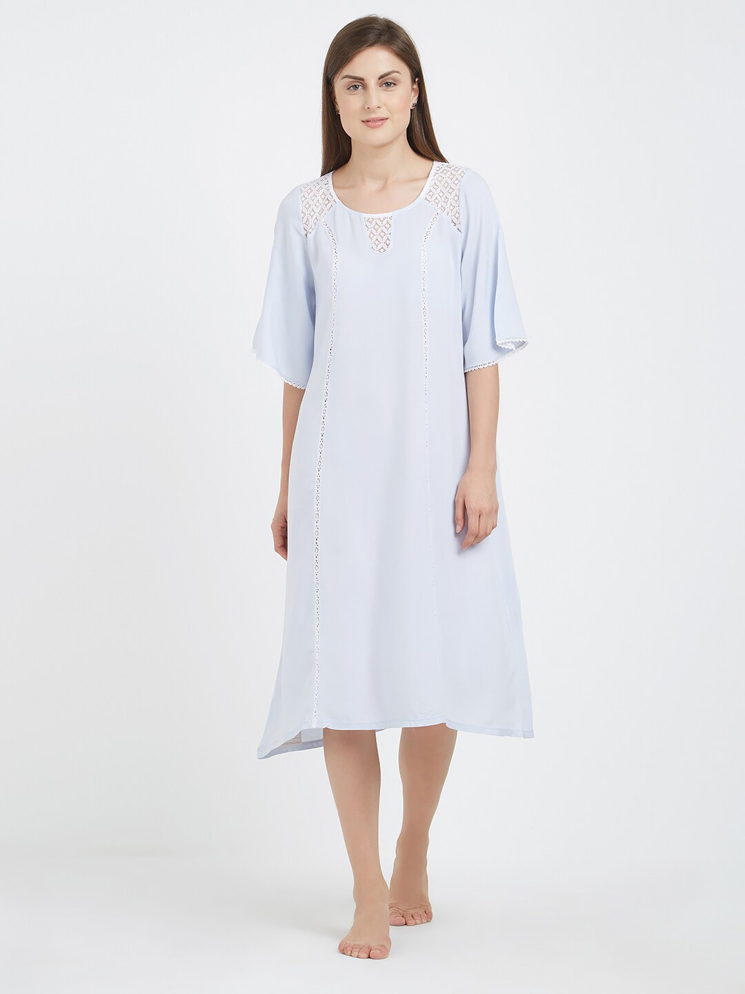 

Soie Women Knee Length Knee Length Nightdress, Blue