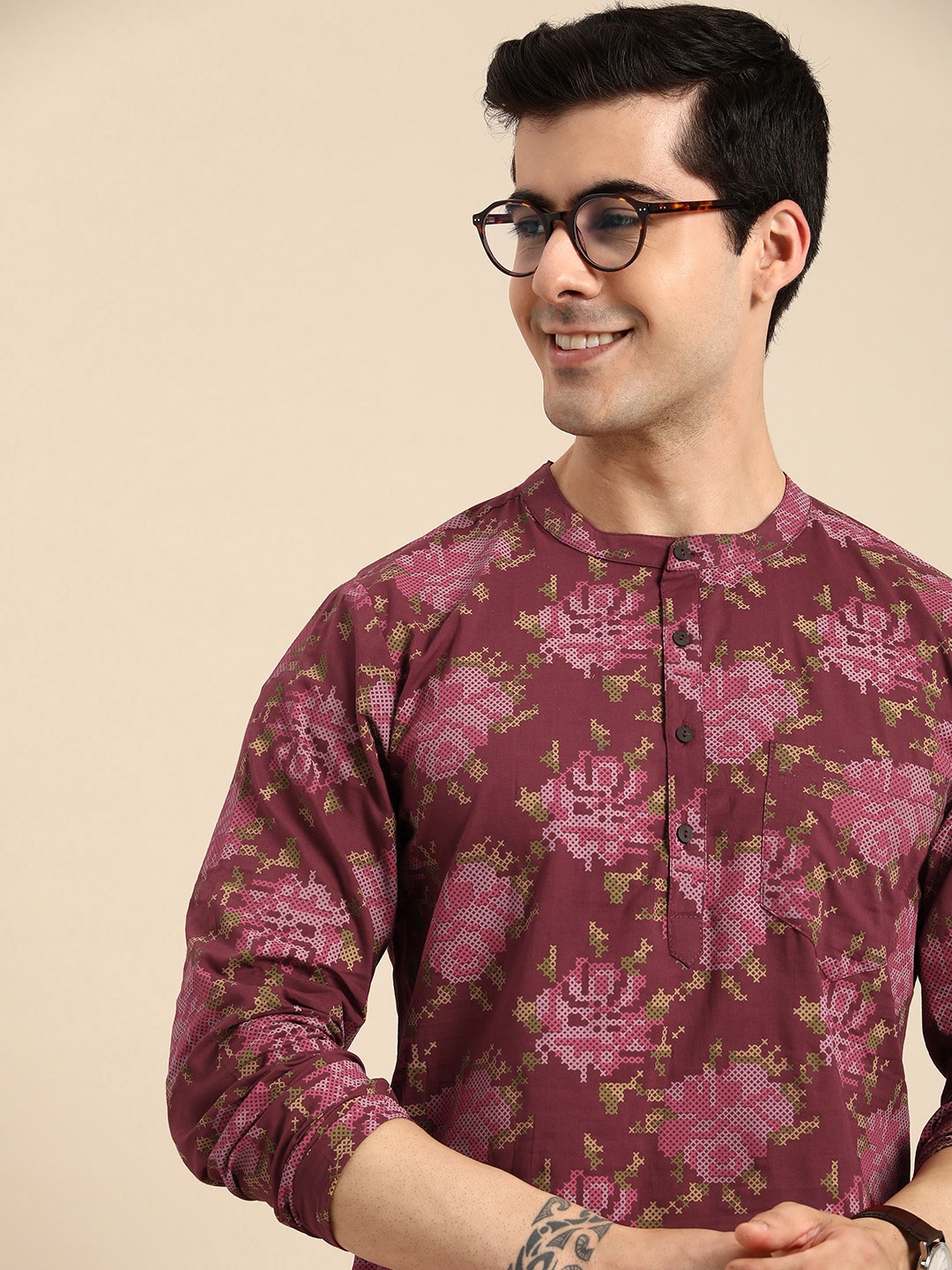 

Anouk Floral Printed Pure Cotton Kurta, Maroon