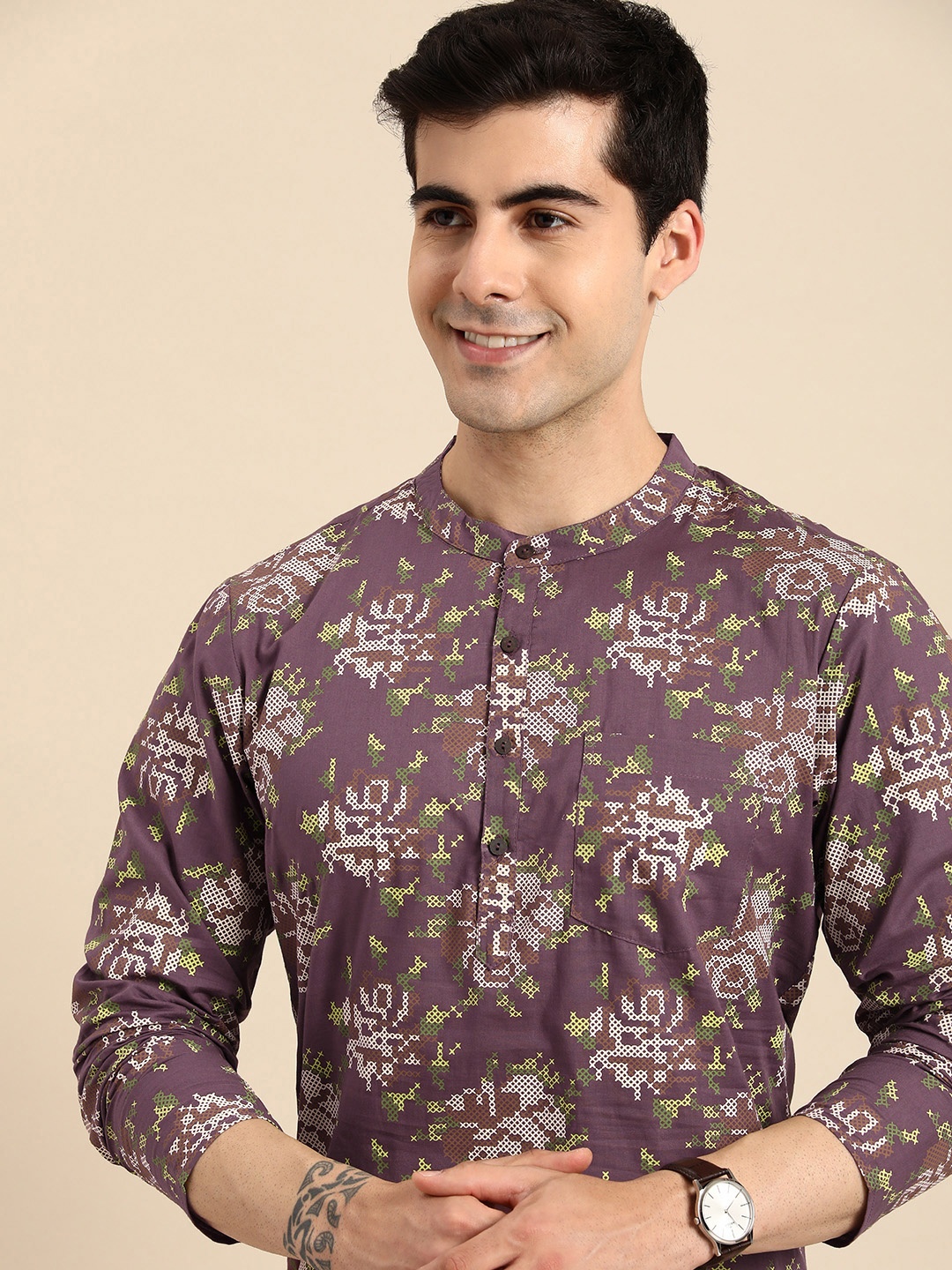 

Anouk Floral Printed Pure Cotton Kurta, Mauve