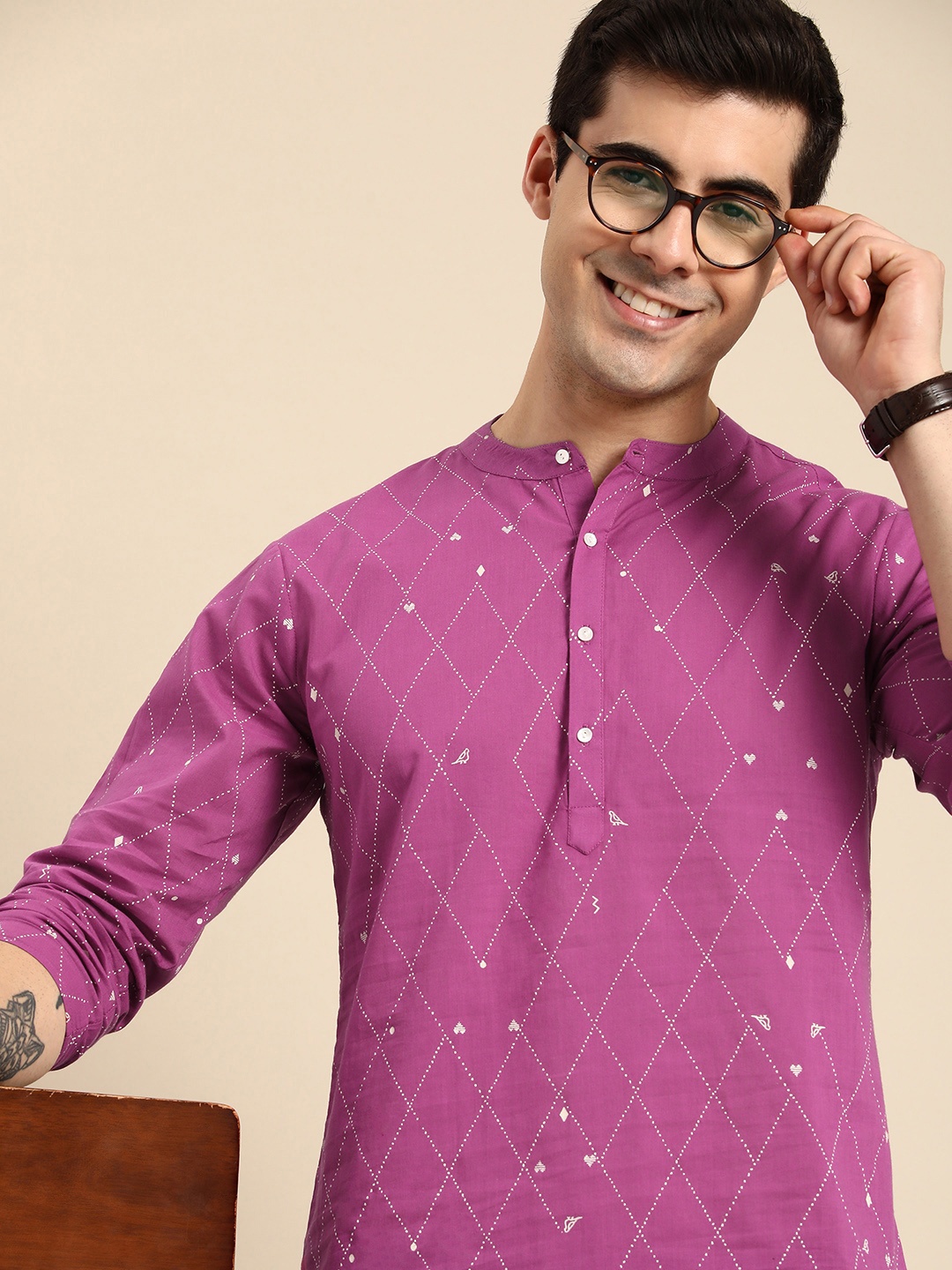 

Anouk Geometric Printed Pure Cotton Kurta, Fuchsia