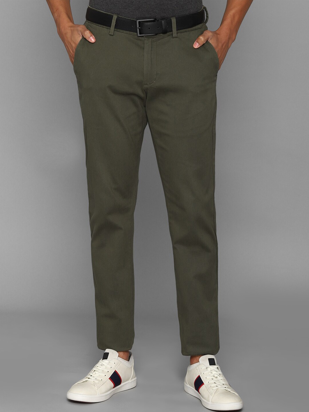 

Allen Solly Men Cotton Slim Fit Trousers, Olive