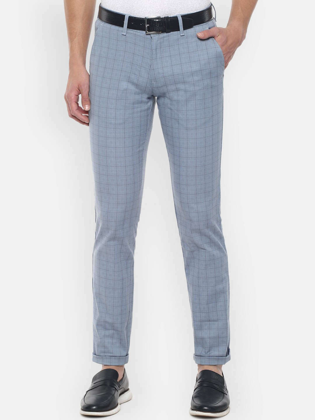 

Louis Philippe Sport Men Checked Slim Fit Regular Cotton Trousers, Blue