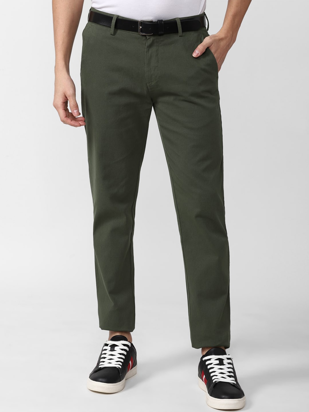 

Peter England Casuals Men Slim Fit Trousers, Olive