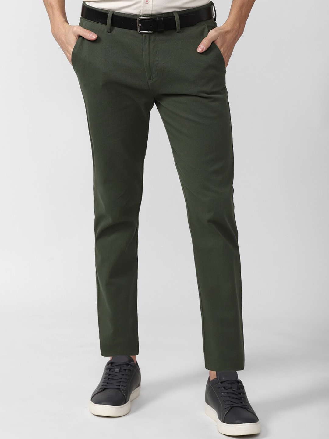 

Peter England Casuals Men Slim Fit Trousers, Olive